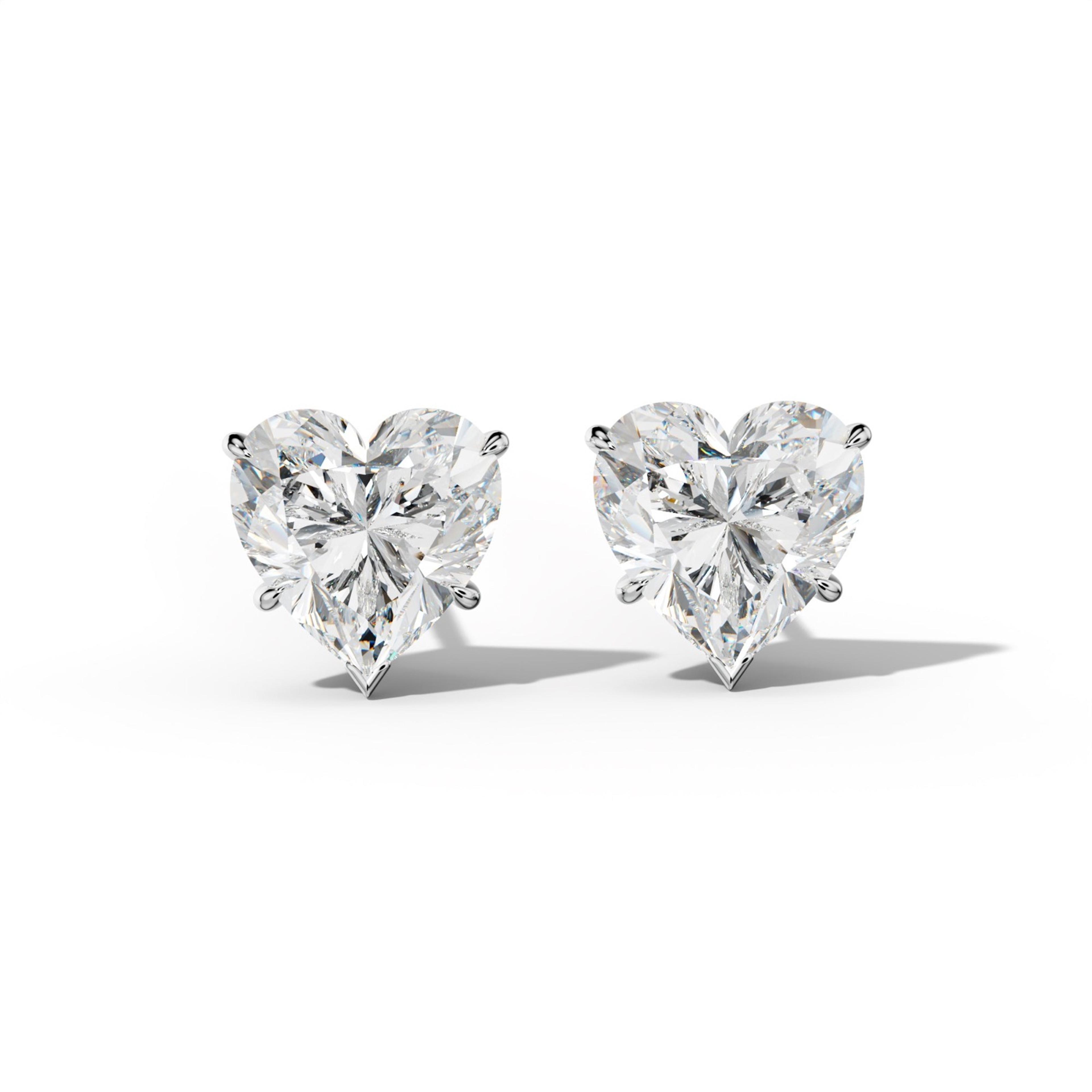 Heart Diamond Stud Earrings With V Prong Martini Settings