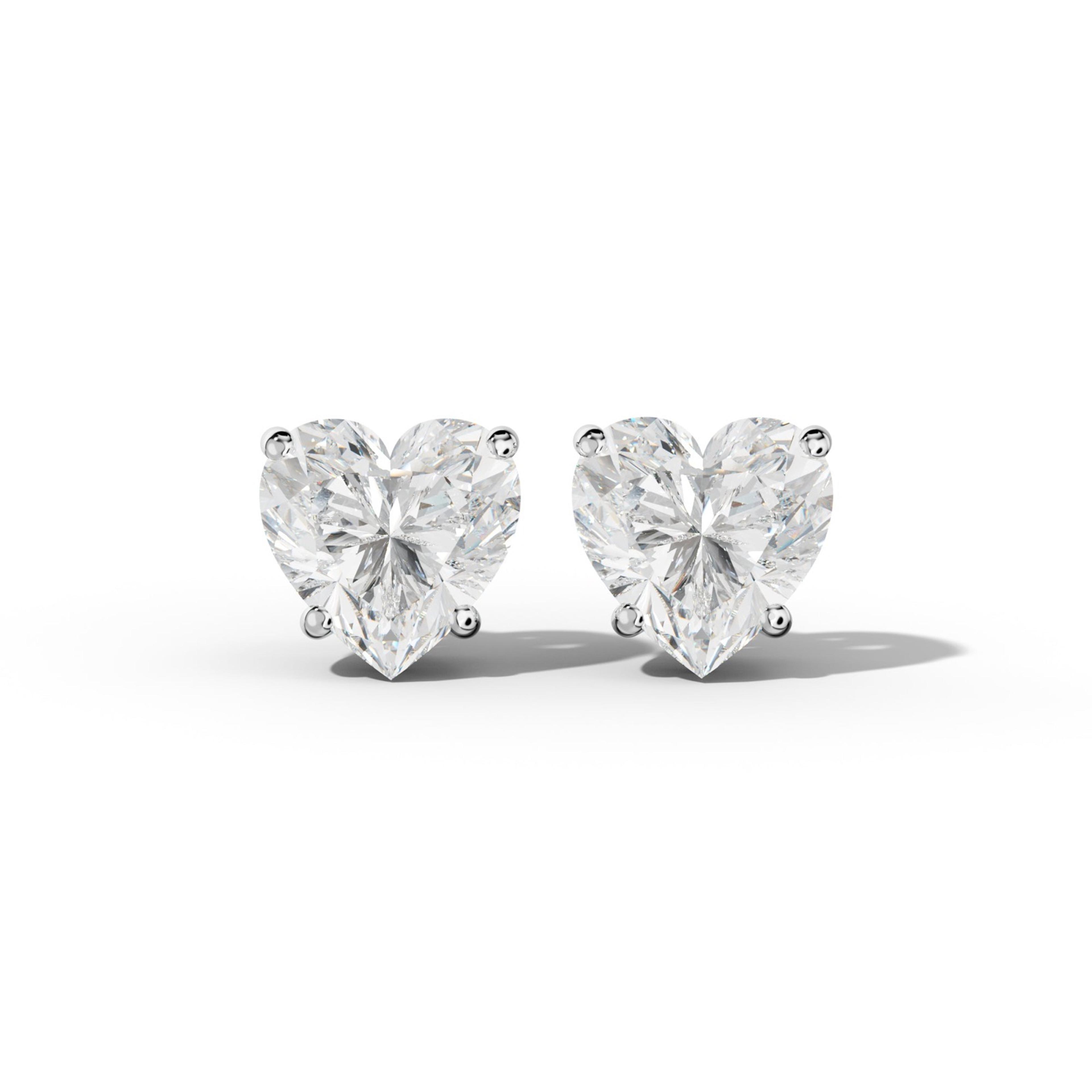 Heart Diamond Stud Earrings With Classic Four Prongs