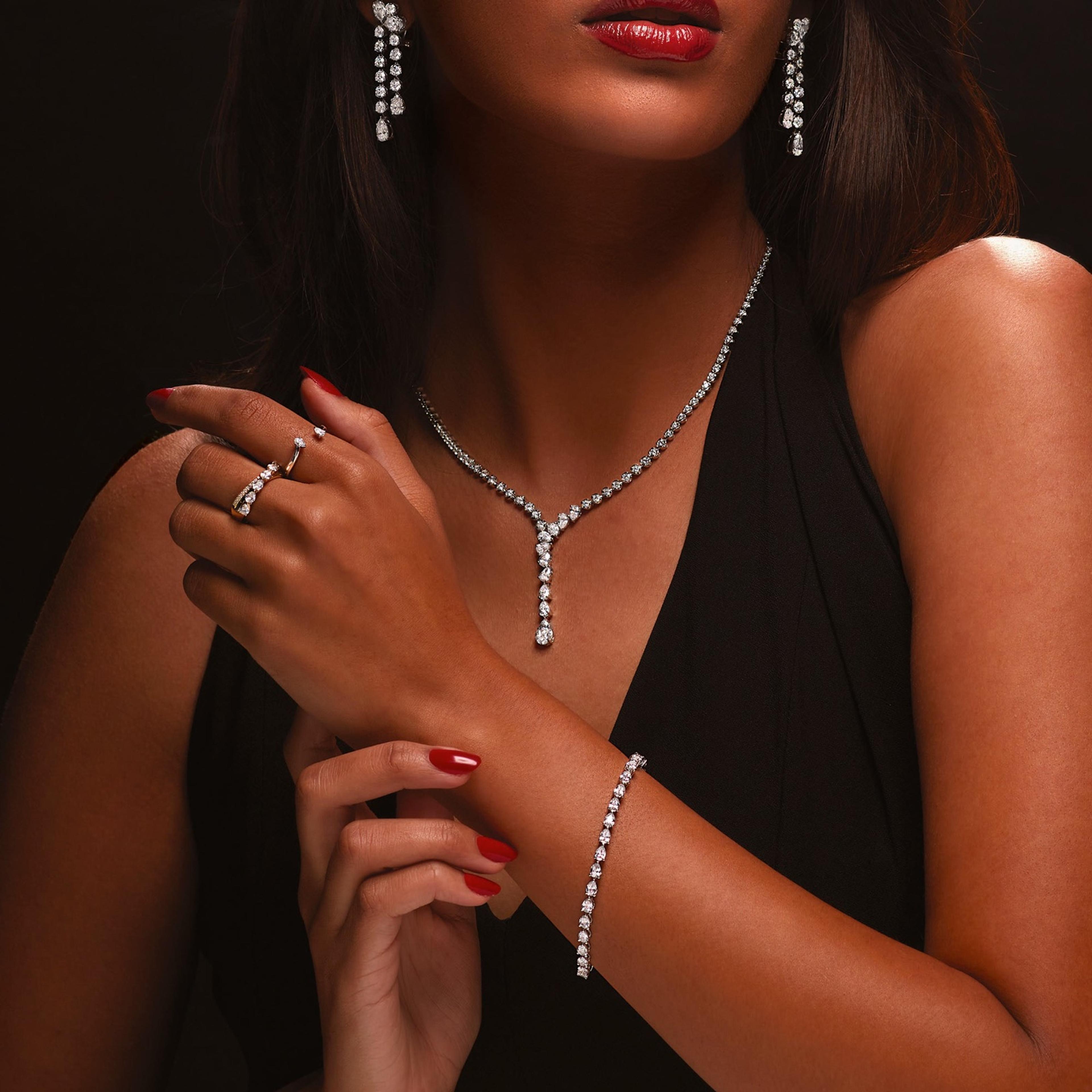 5.50 ct. Pear Shape Diamond Cluster-Tennis Necklace