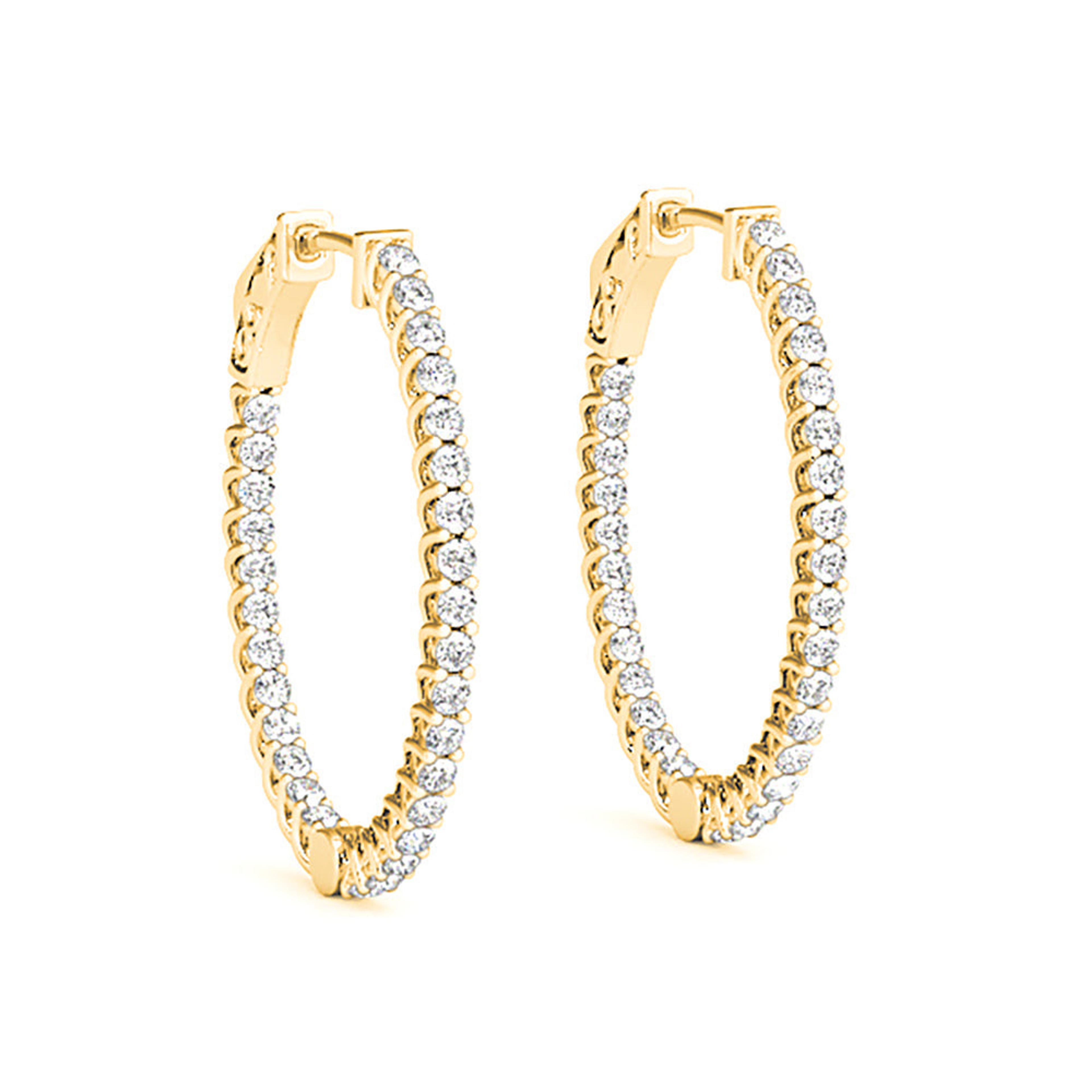 3.25 ctw Round Diamond Hoop Earrings Inside-Out Oval Shape