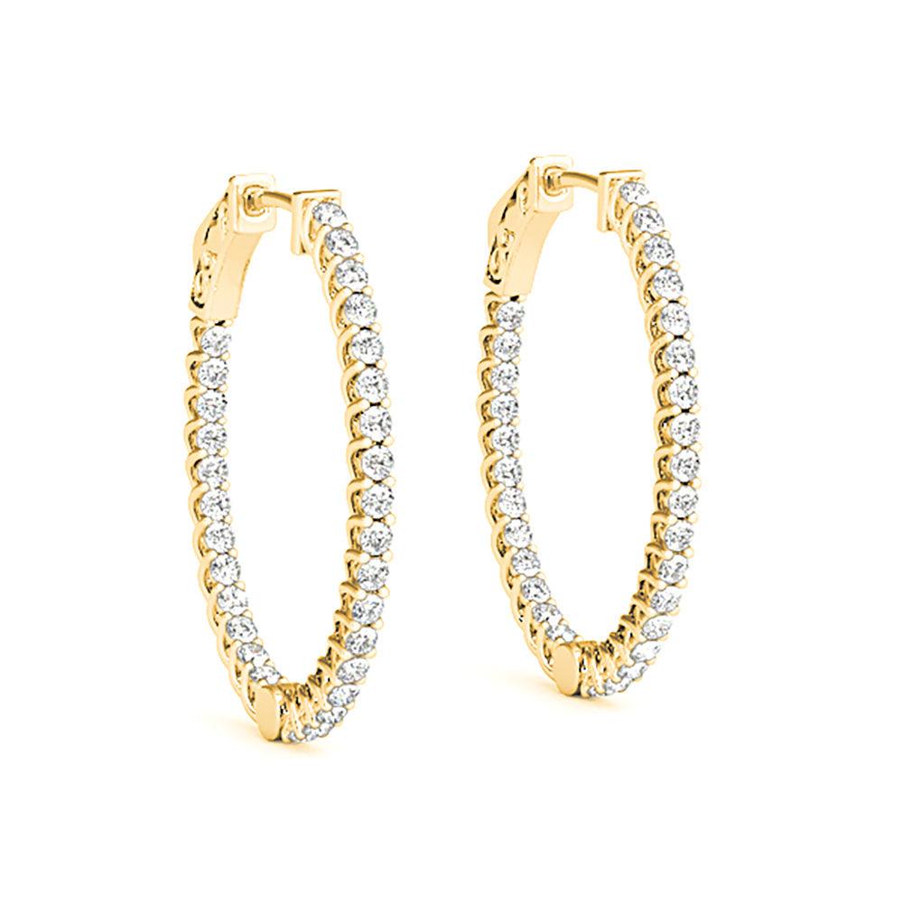 3.25 ctw Round Diamond Hoop Earrings Inside-Out Oval Shape
