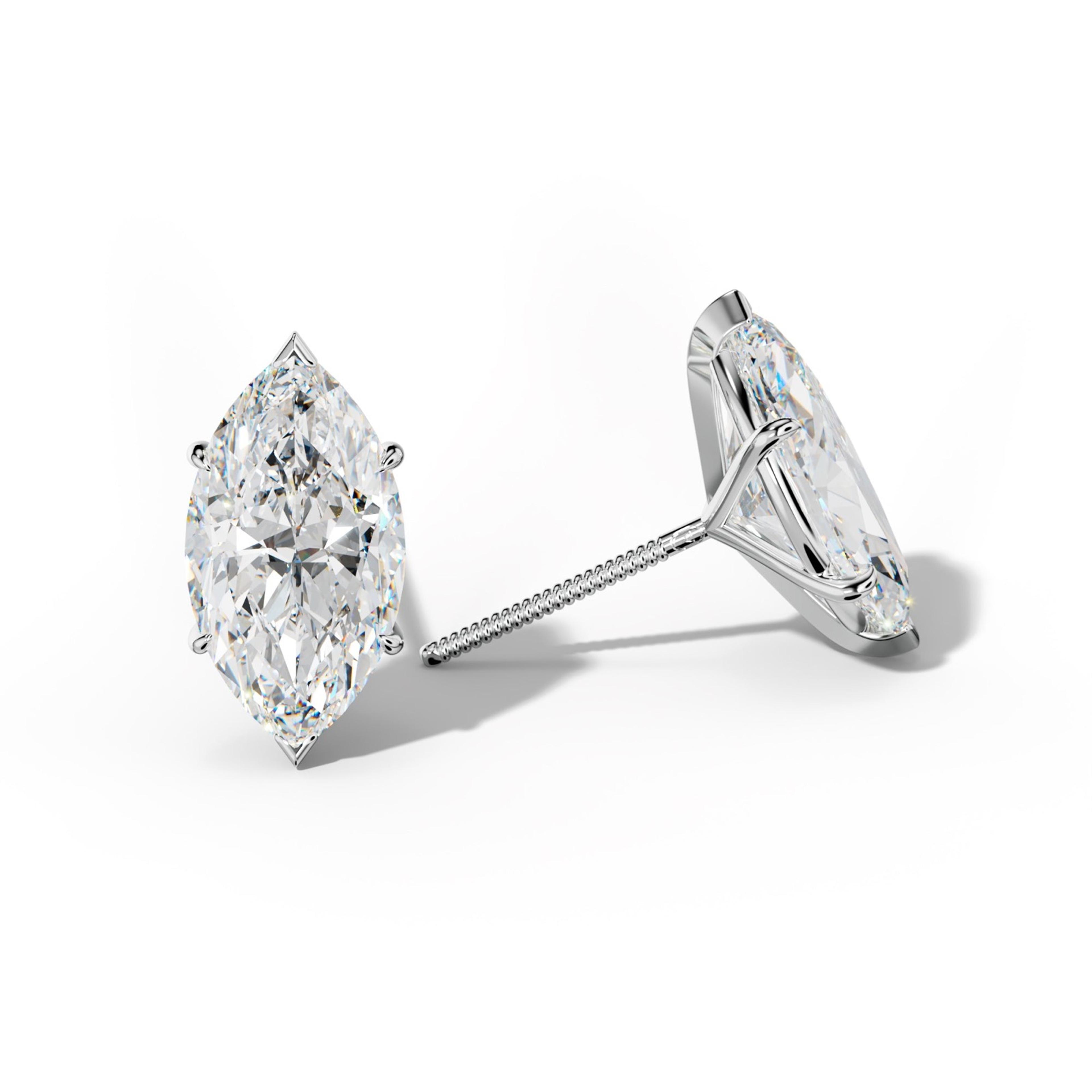 Marquise Diamond Stud Earrings With V Prong Martini Settings