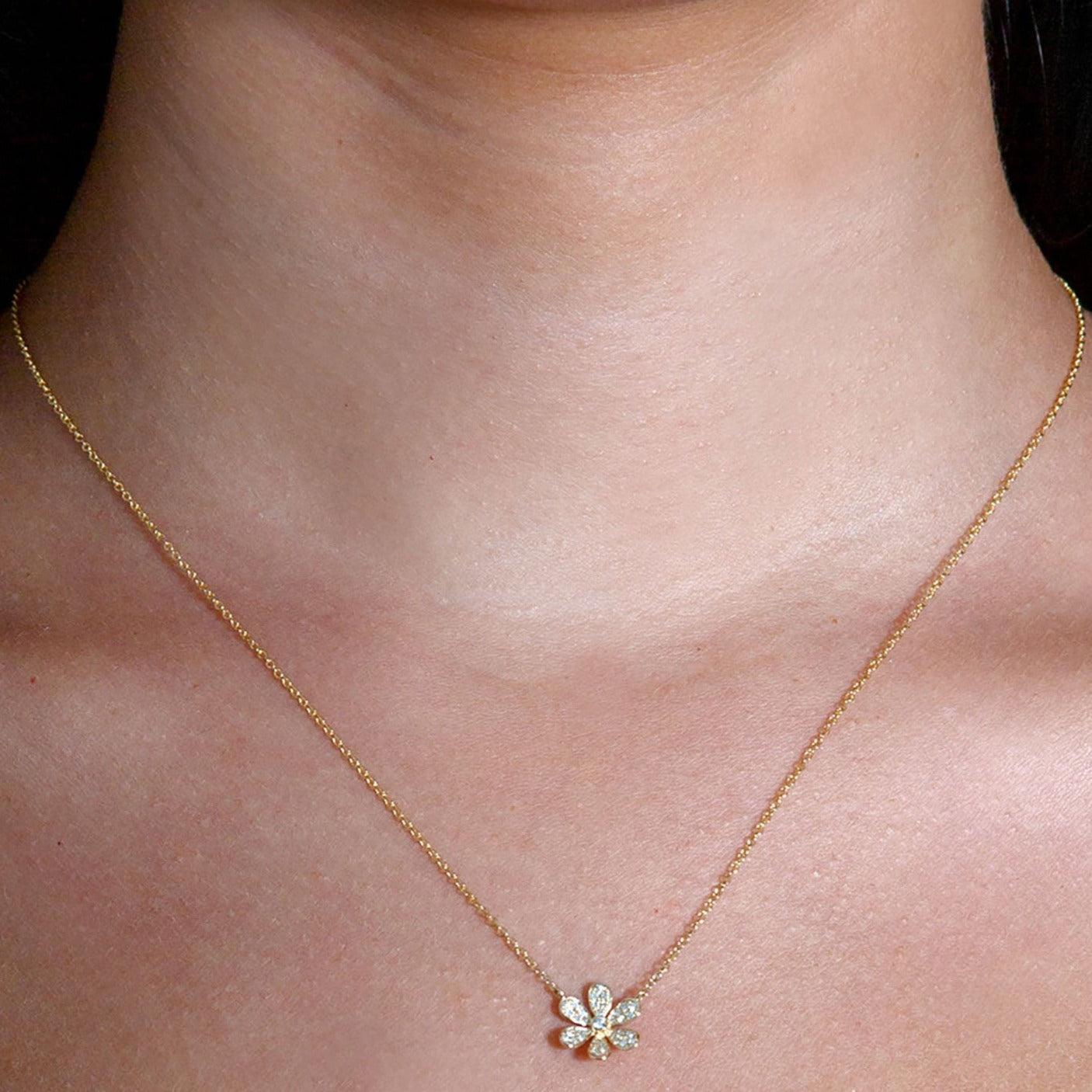 0.12 ctw Diamond Flower Necklace Pendant-VIRABYANI