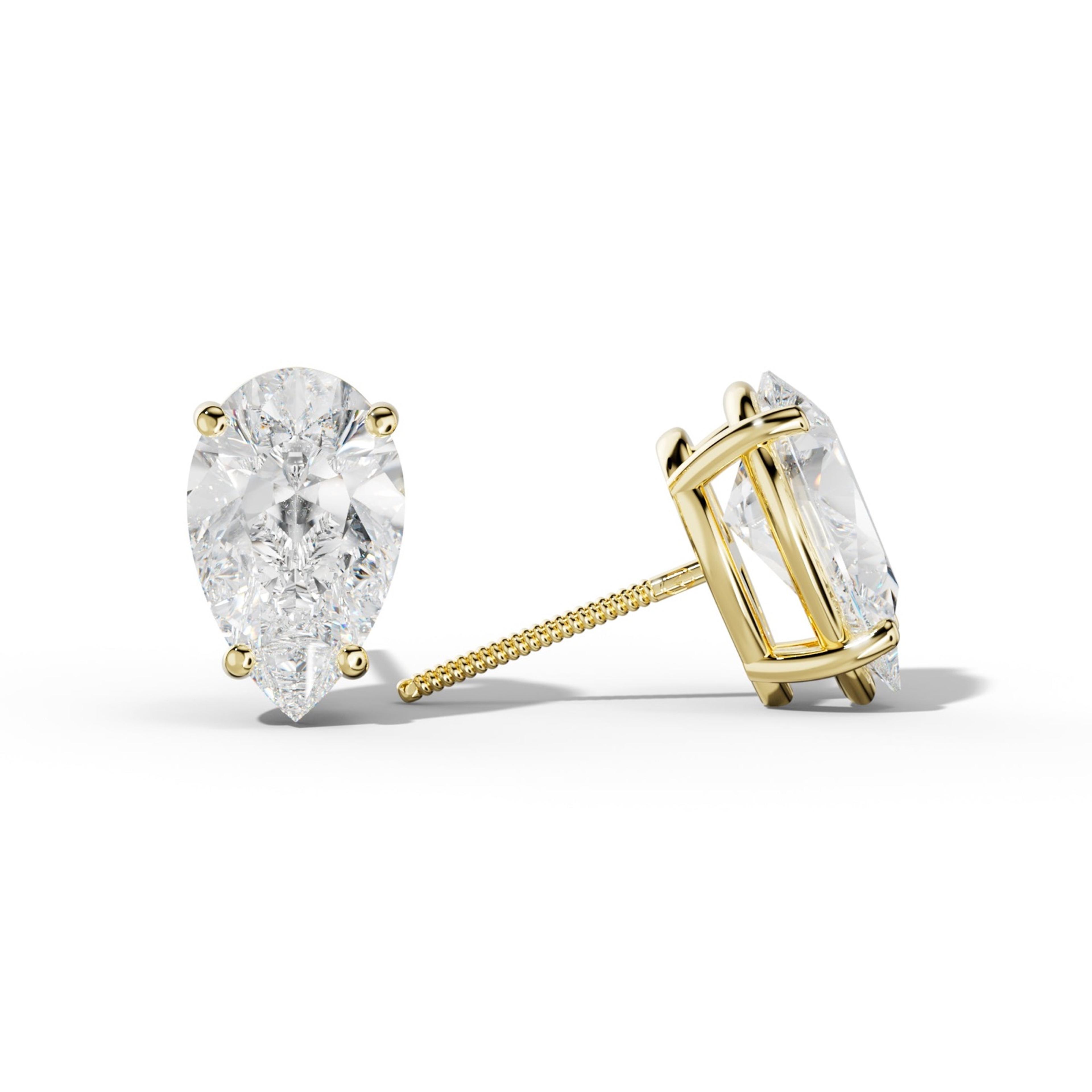 Pear Shape Diamond Stud Earrings With Classic Four Prongs