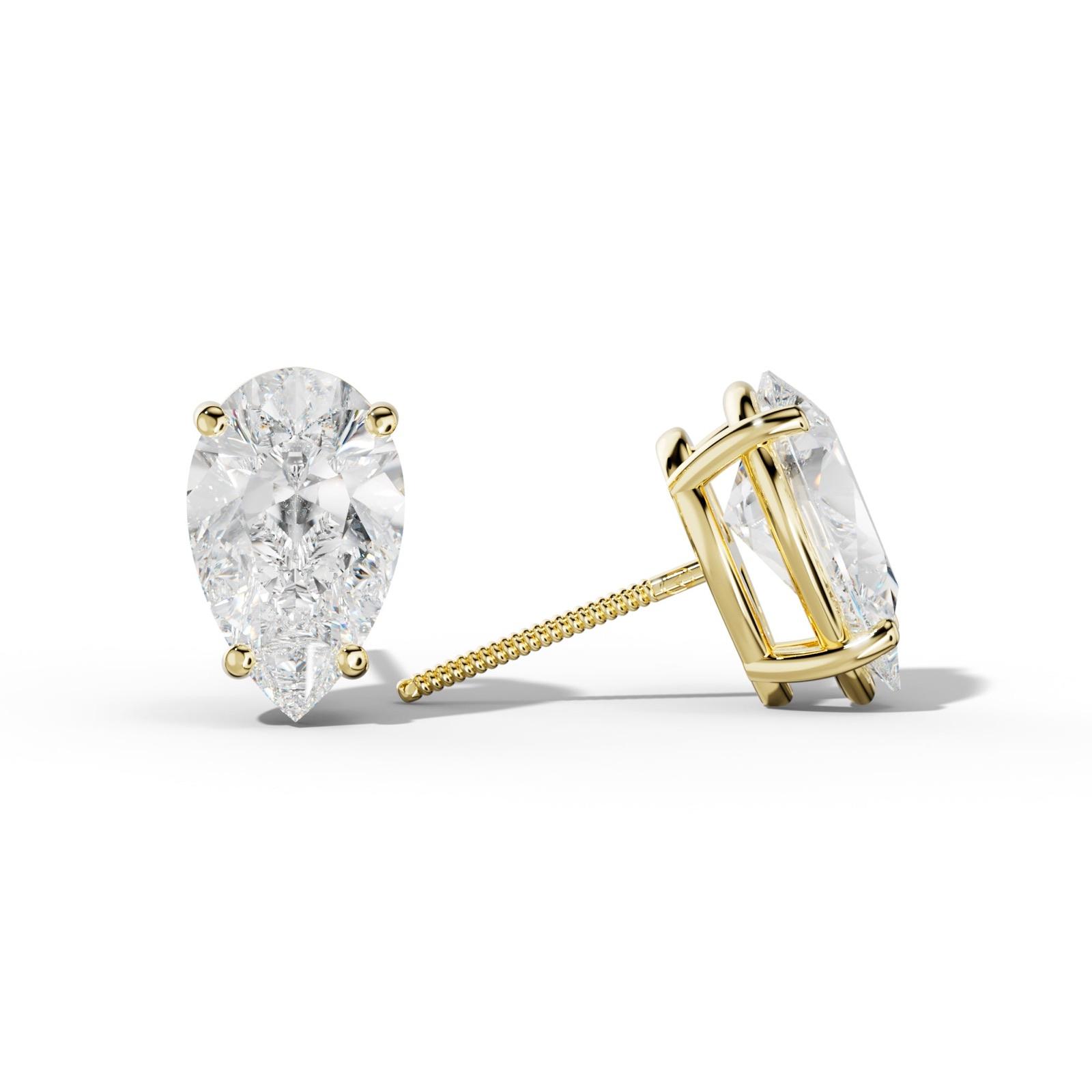 Pear Shape Diamond Stud Earrings With Classic Four Prongs
