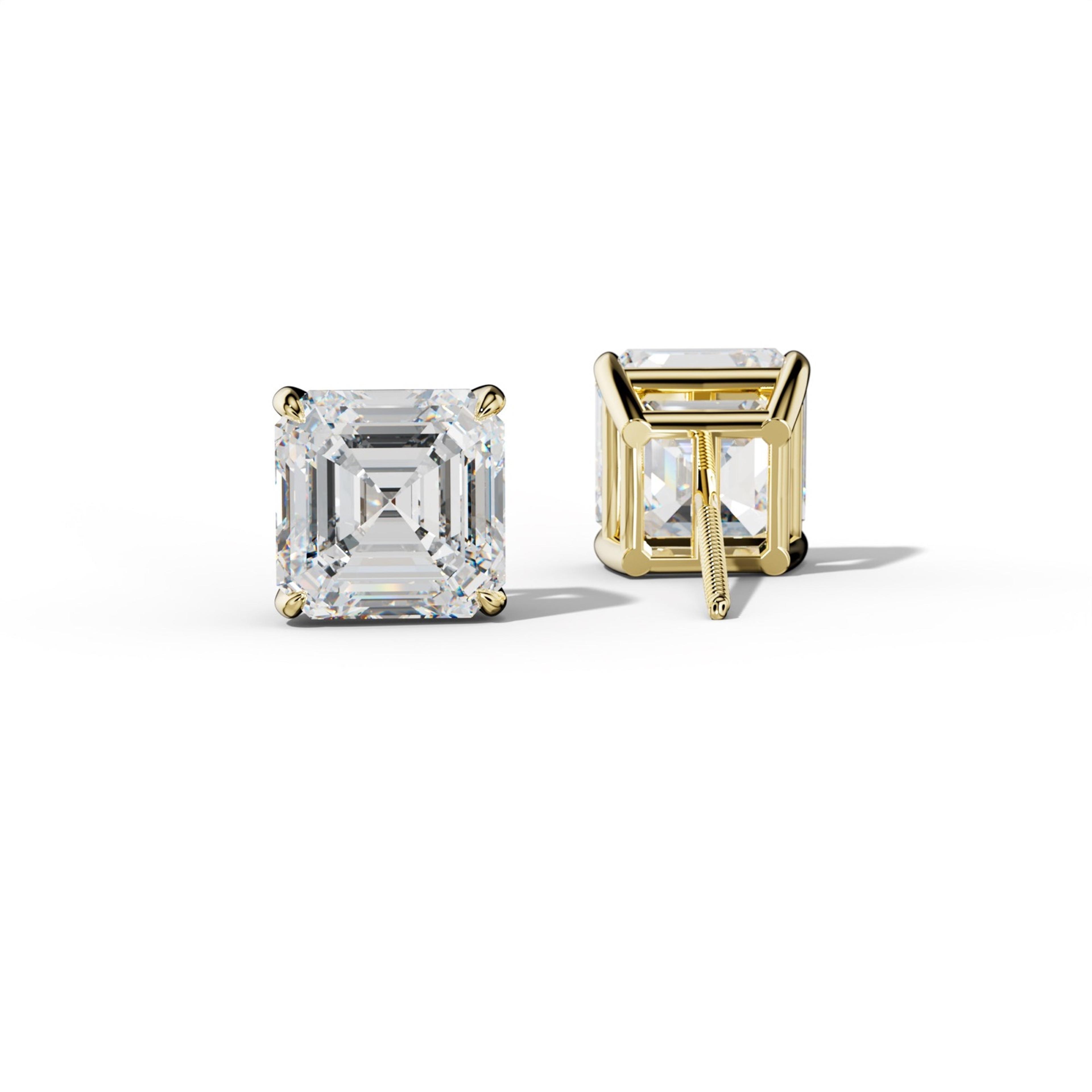 Asscher Diamond Stud Earrings With Four Claw Prongs
