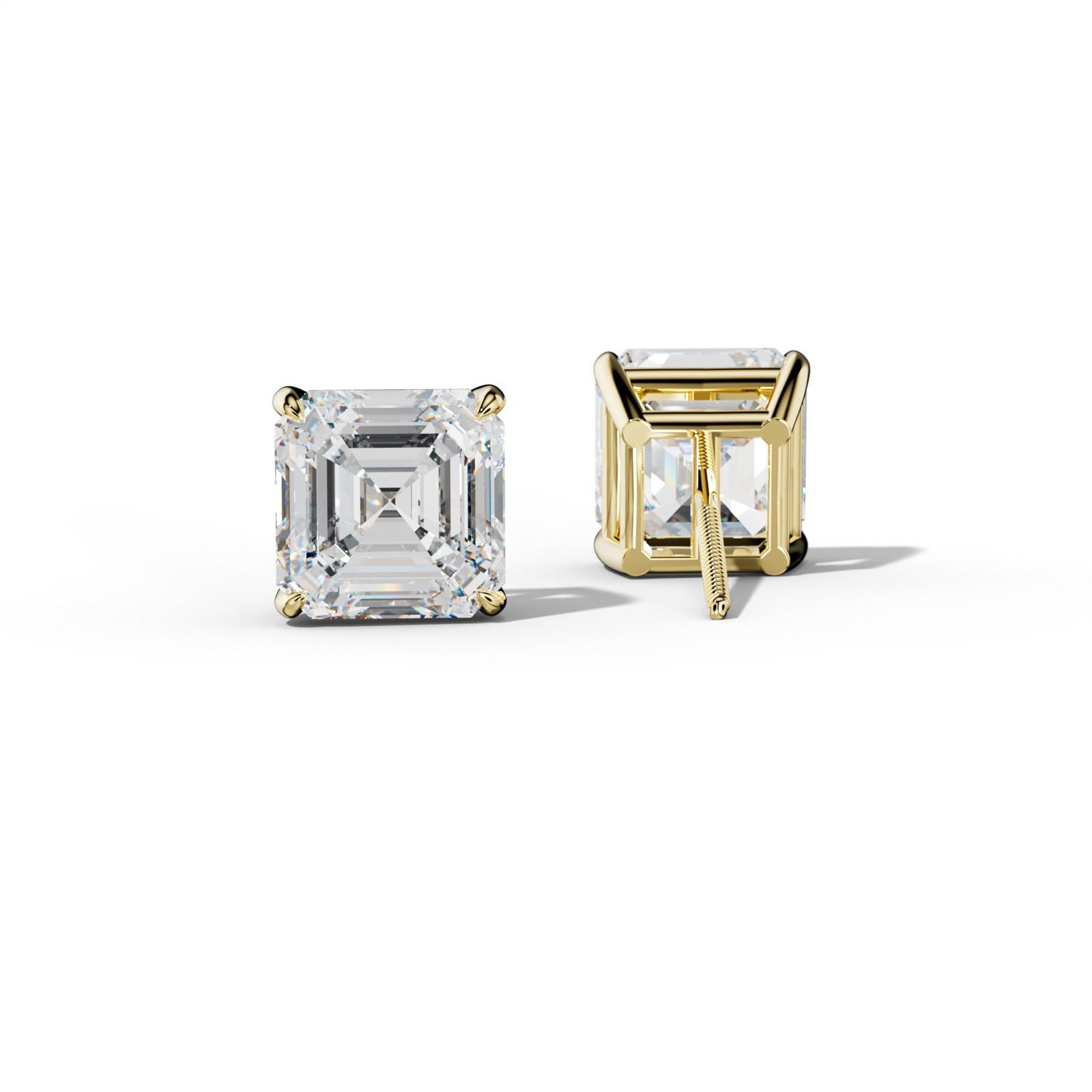 Asscher Diamond Stud Earrings With Four Claw Prongs
