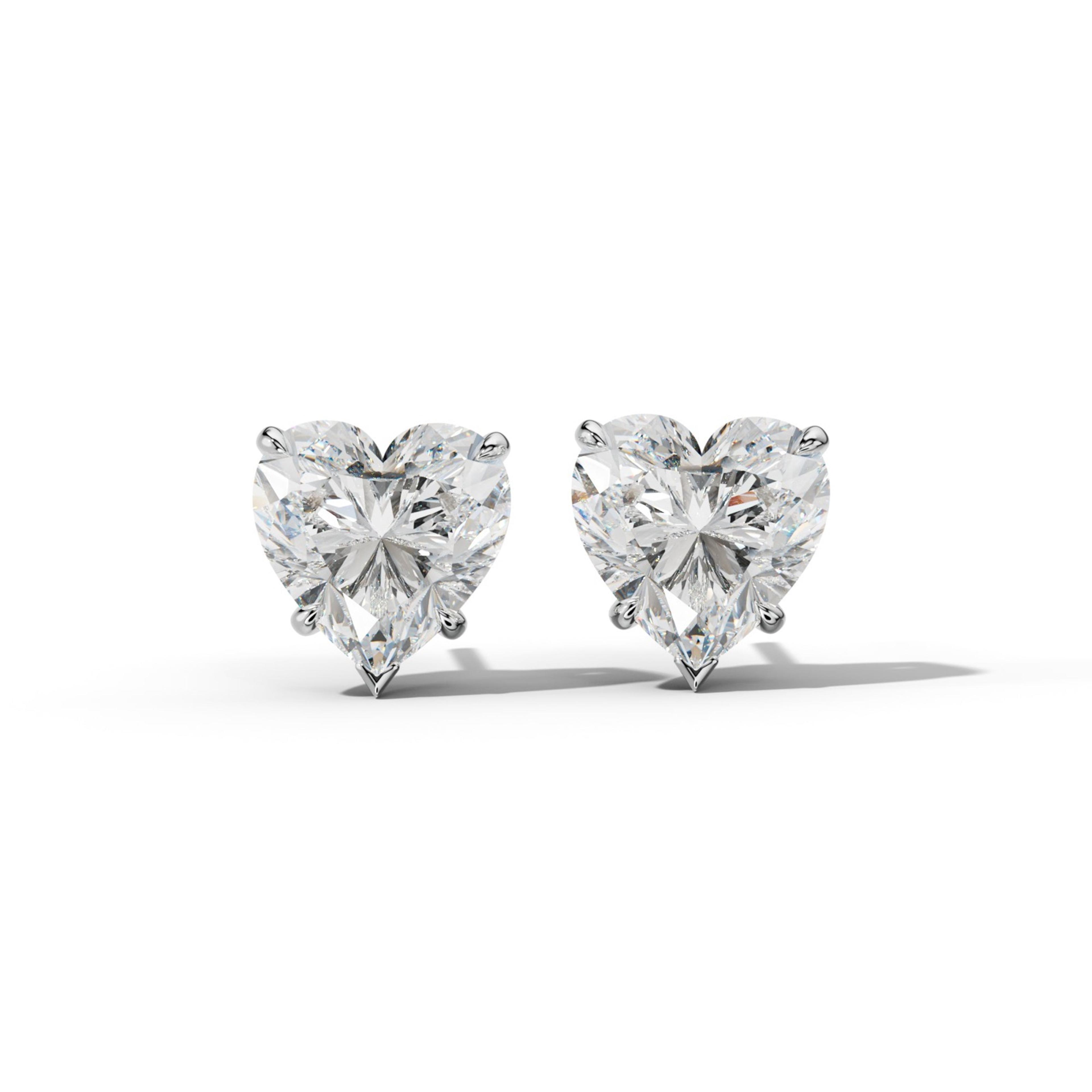 Heart Diamond Stud Earrings With Four Claw And V Prongs