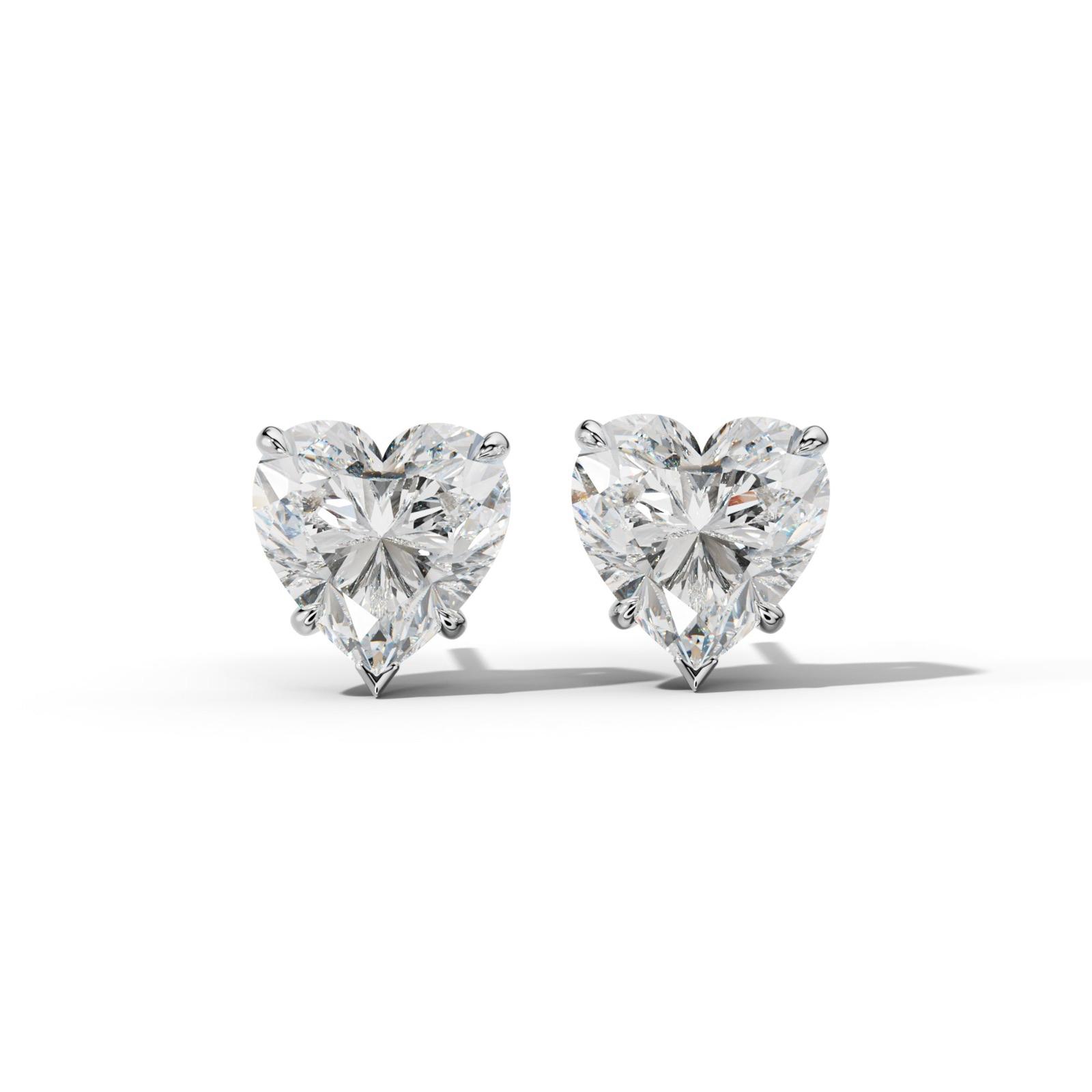Heart Diamond Stud Earrings With Four Claw And V Prongs