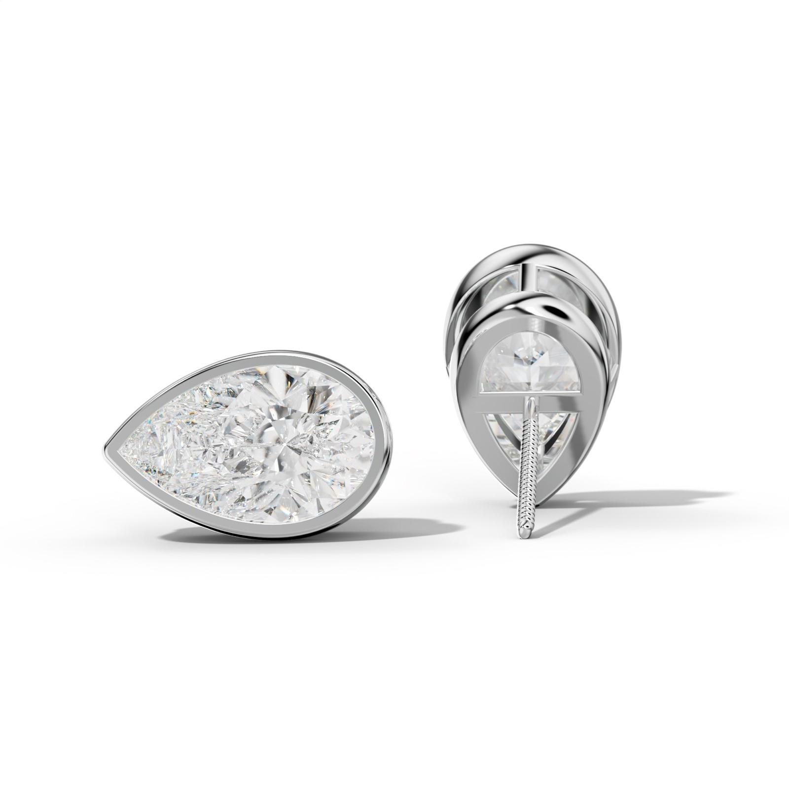 Pear Shape Diamond Stud Earrings With Bezel Setting