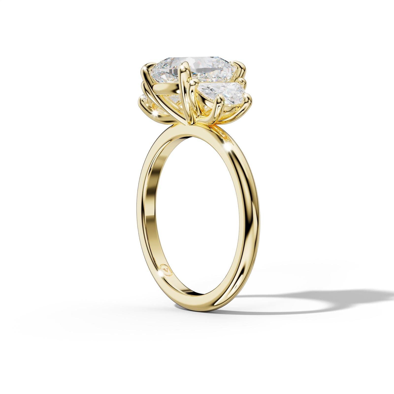 Itzel Cushion Diamond Half Moon Side Diamond Engagement Ring
