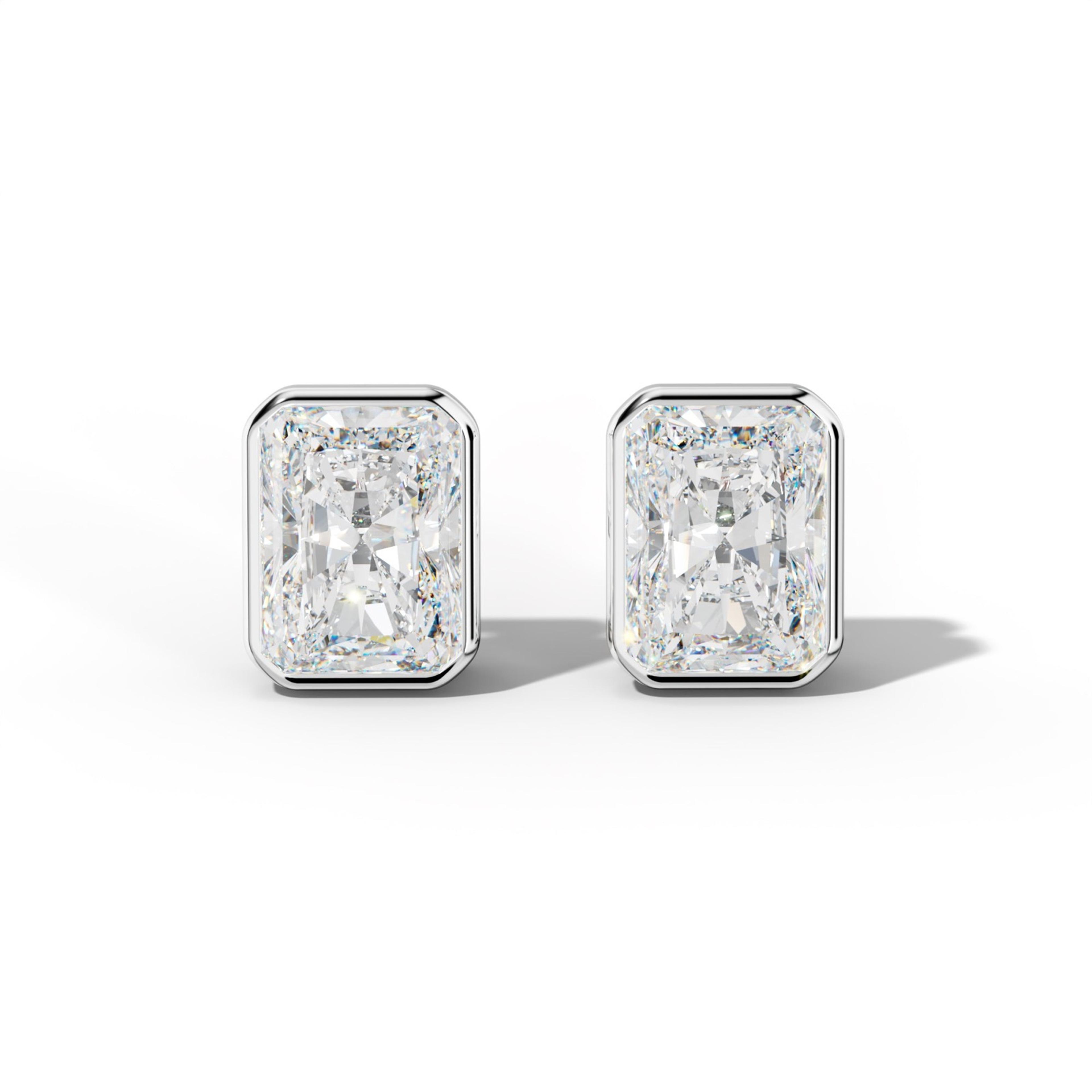 Radiant Diamond Stud Earrings With Bezel Setting