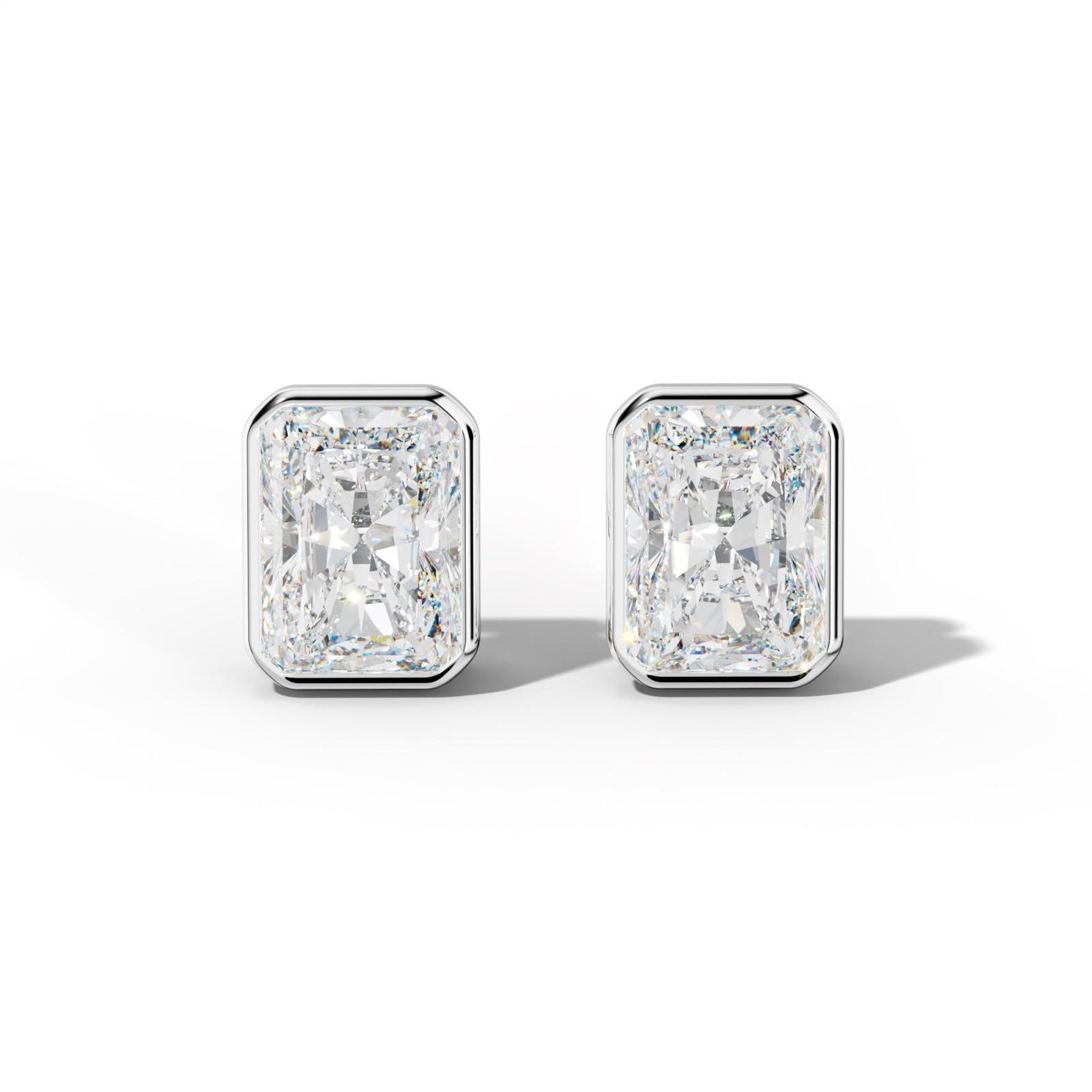 Radiant Diamond Stud Earrings With Bezel Setting