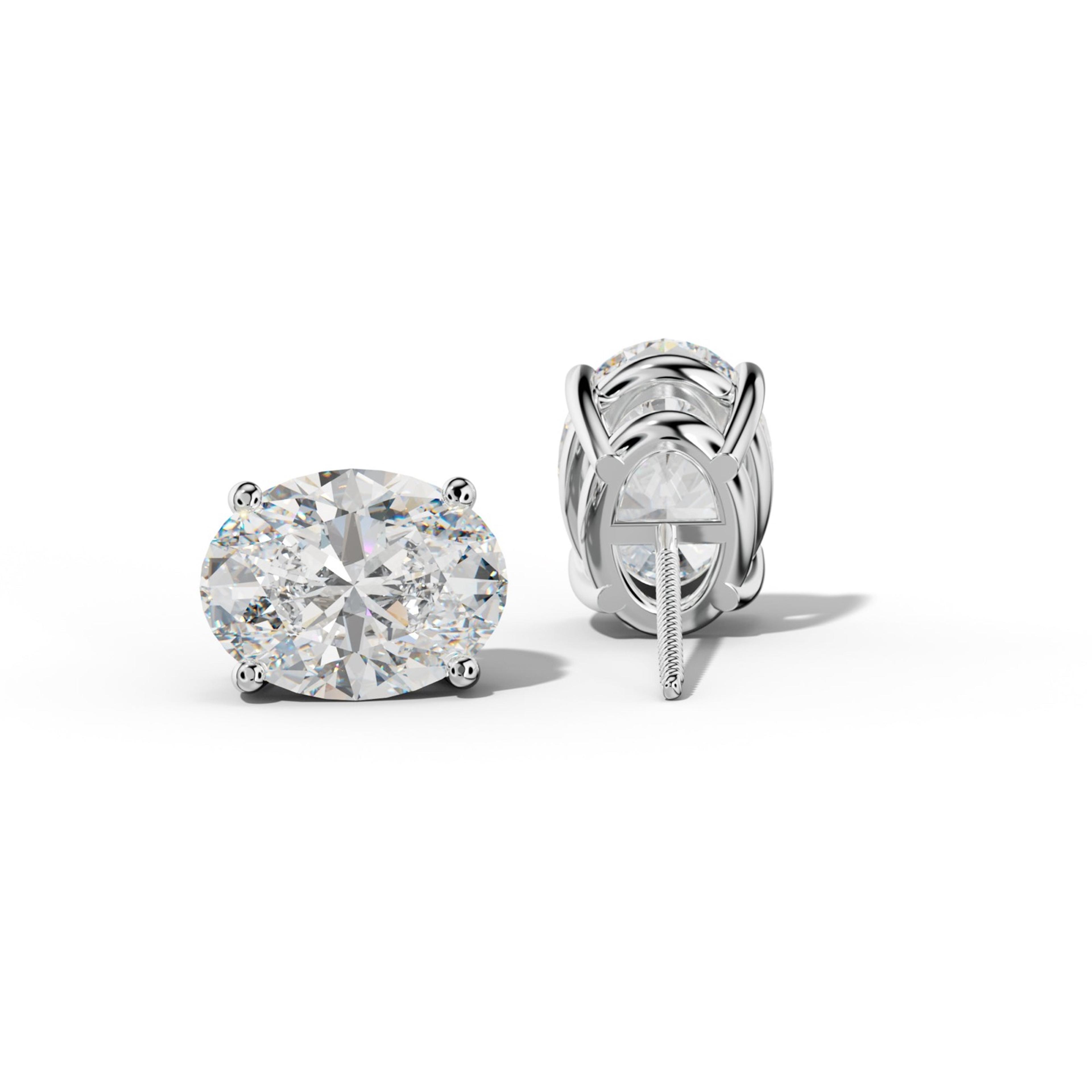 Four Prong Oval Diamond Stud Earrings