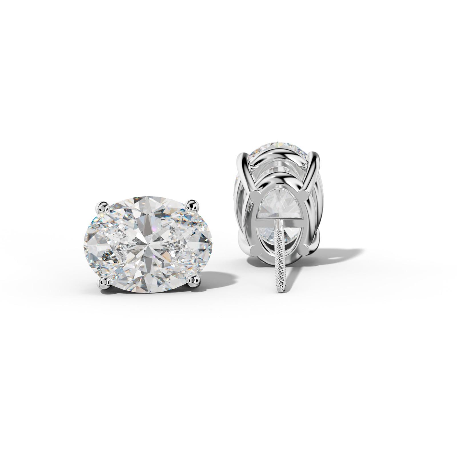 Four Prong Oval Diamond Stud Earrings