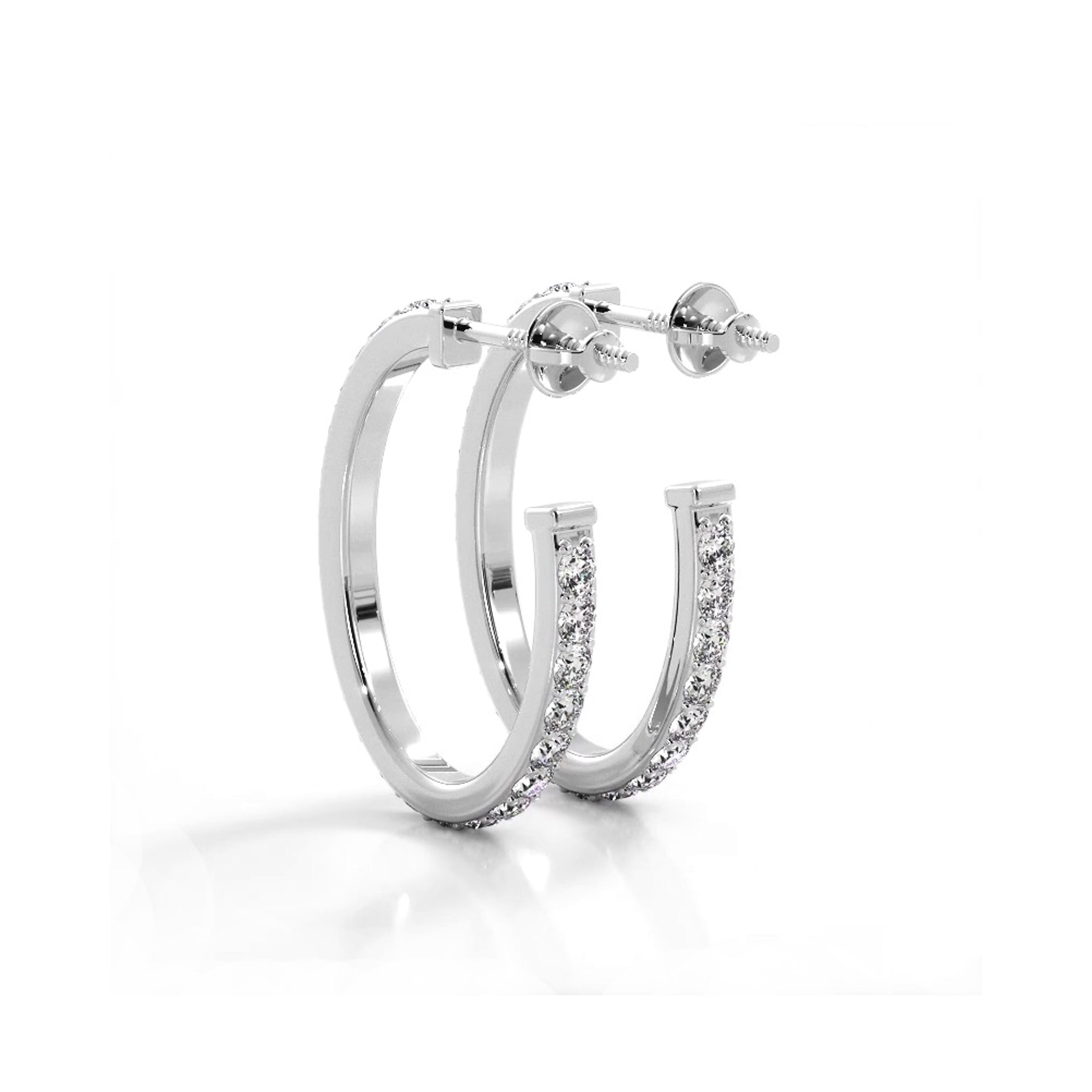 1.0 ctw. Round Diamond Hoop Earrings Open Back Style