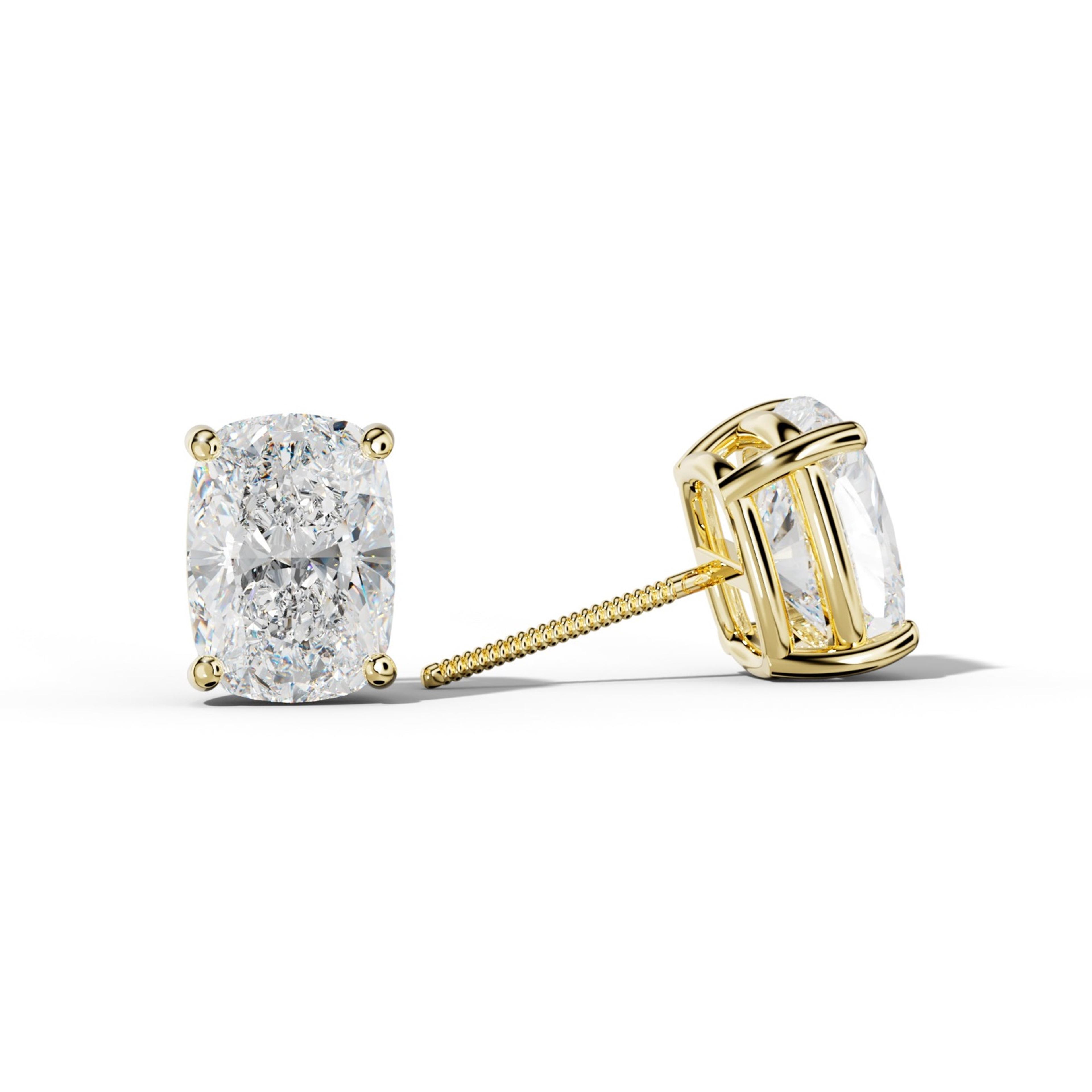 Elongated Cushion Diamond Stud Earrings With Classic Four Prongs