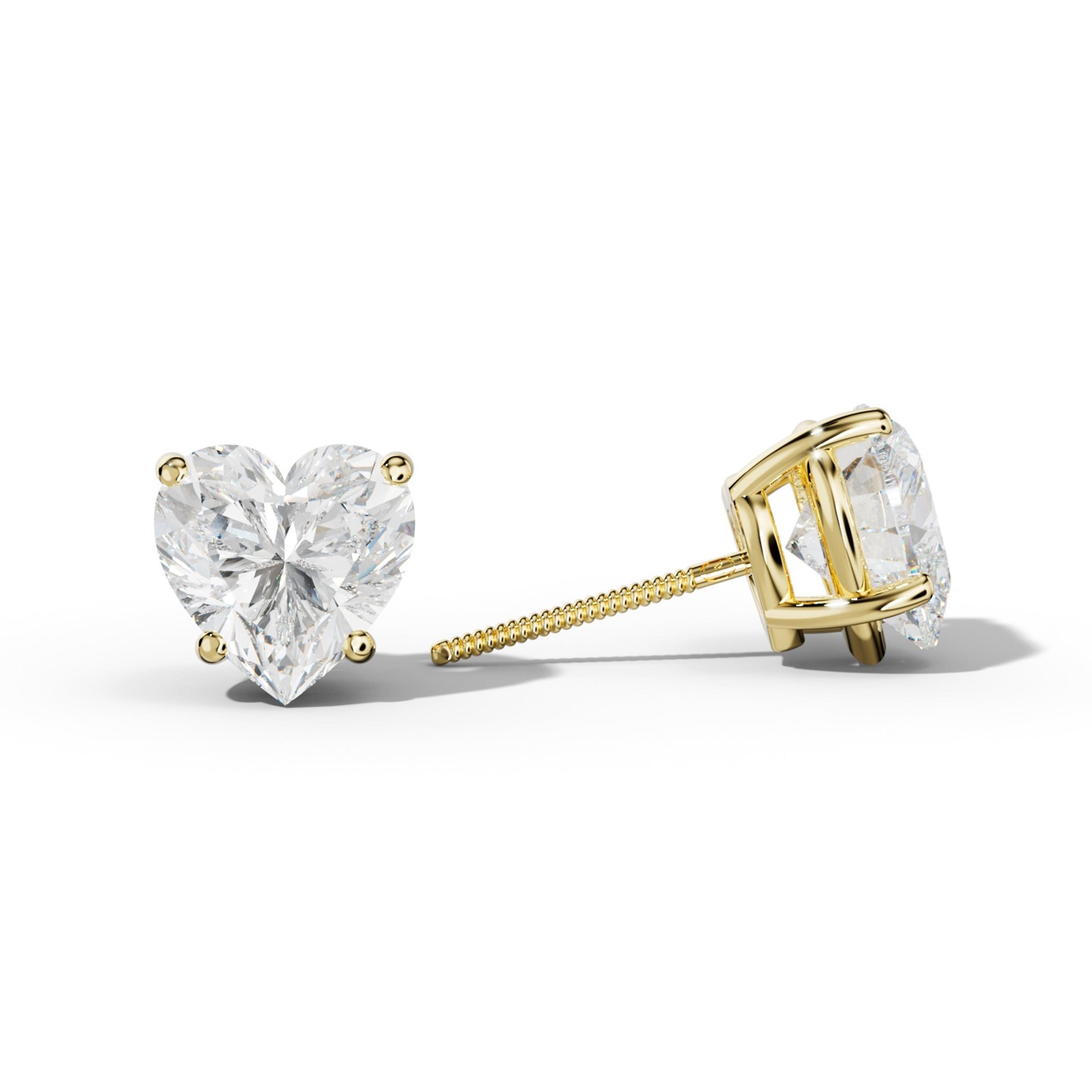 Heart Diamond Stud Earrings With Classic Four Prongs