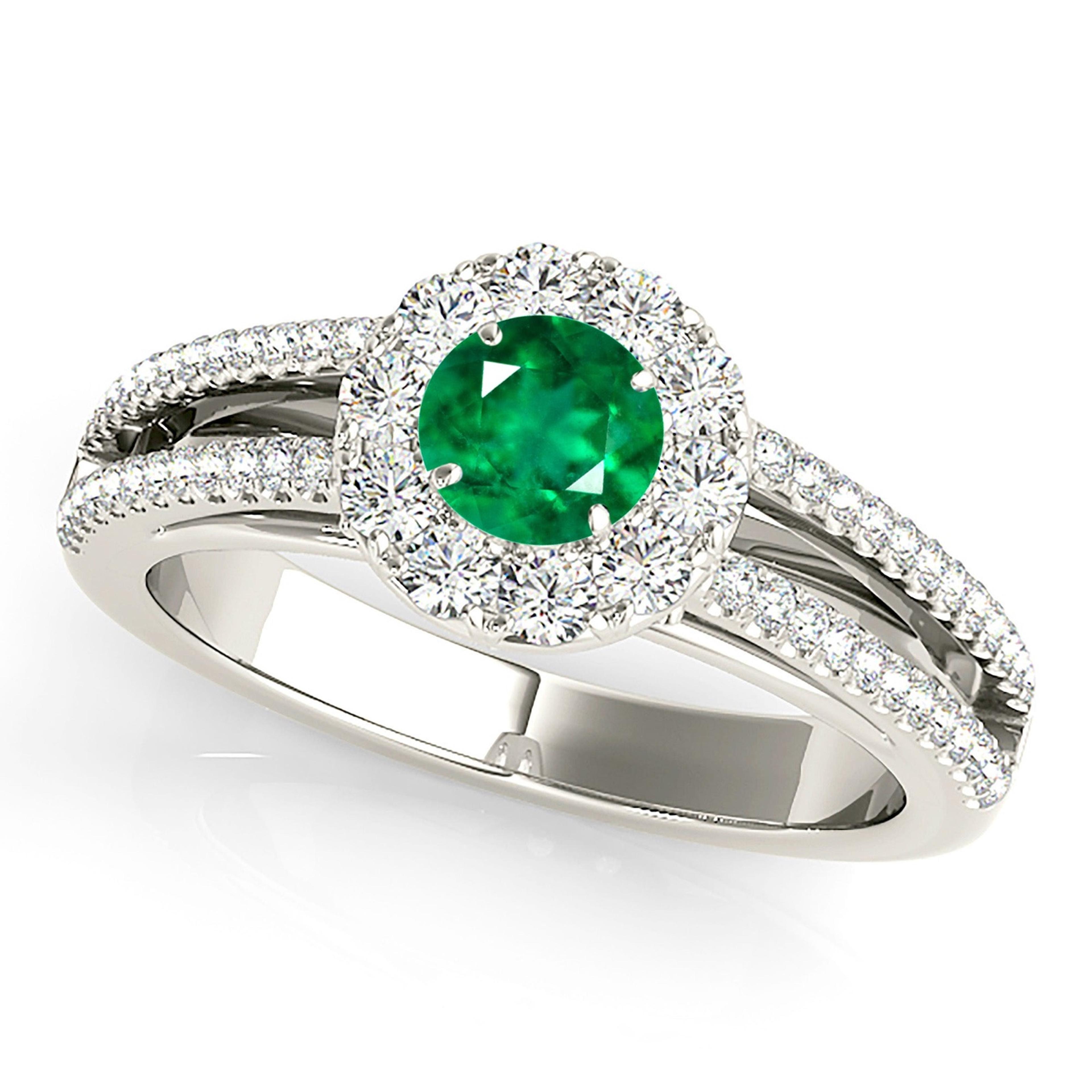 0.83 ct. Genuine Emerald Ring With 0.50 ctw. Diamond Halo And Split Band-VIRABYANI