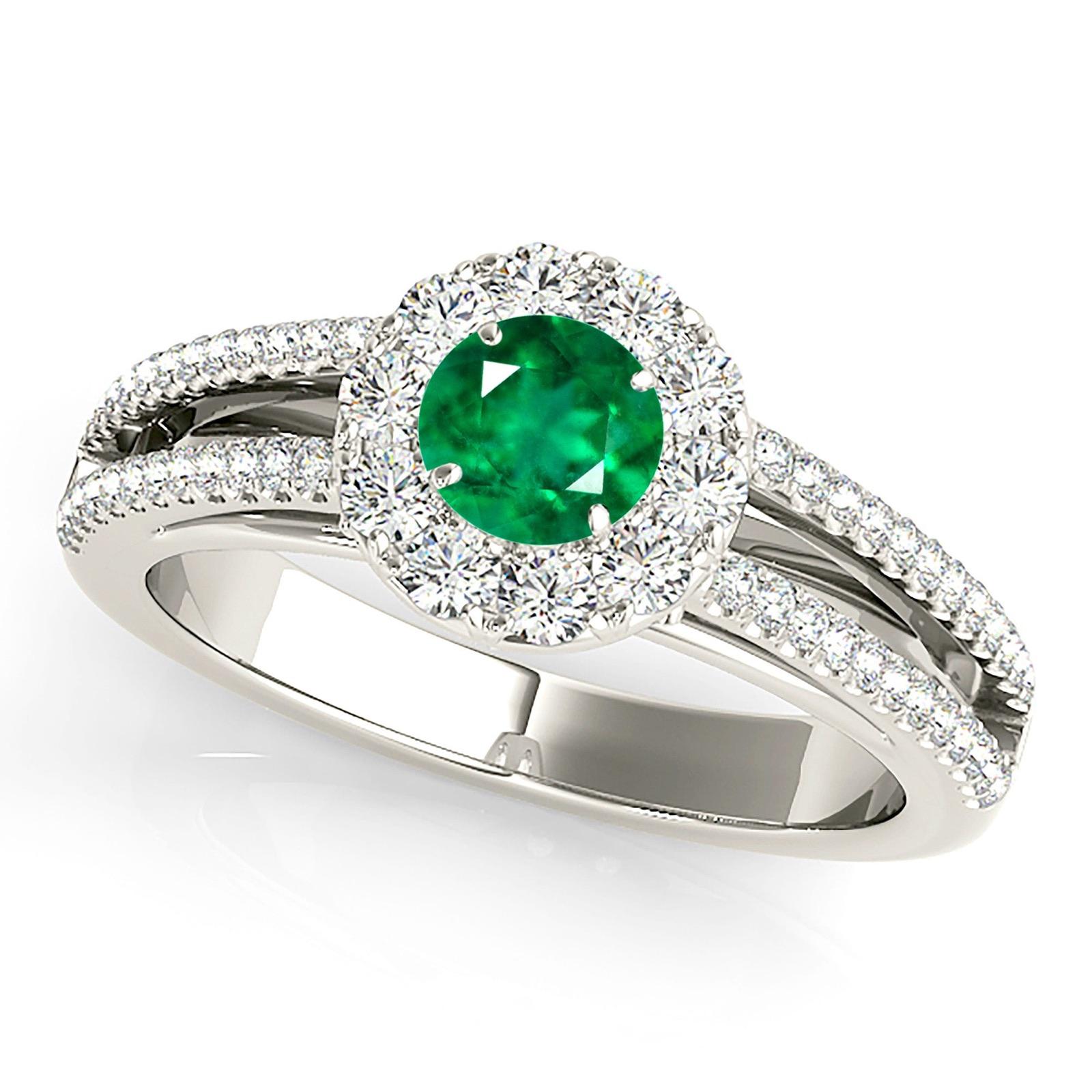 0.83 ct. Genuine Emerald Ring With 0.50 ctw. Diamond Halo And Split Band-VIRABYANI