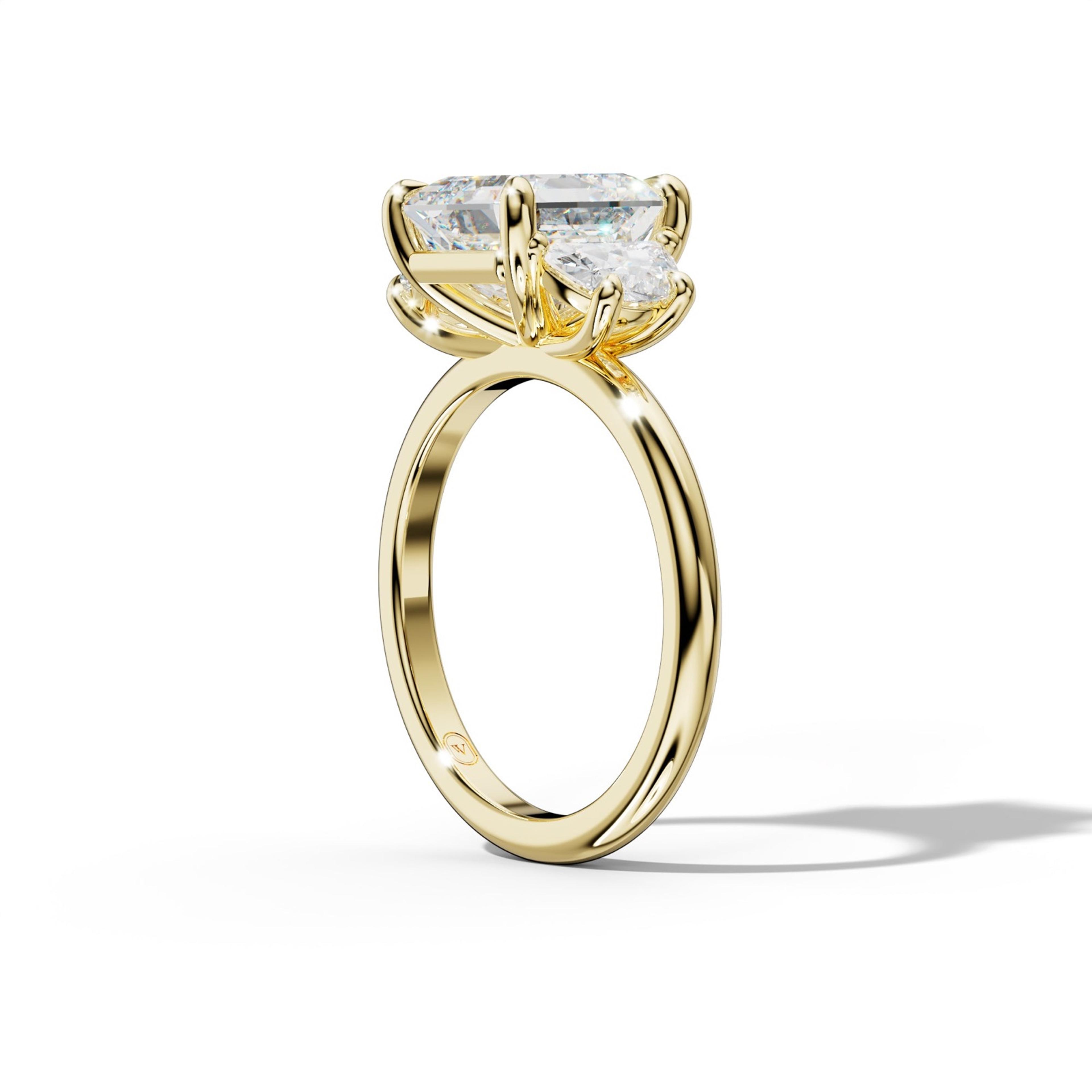 Itzel Asscher Cut Diamond Half Moon Side Engagement Ring
