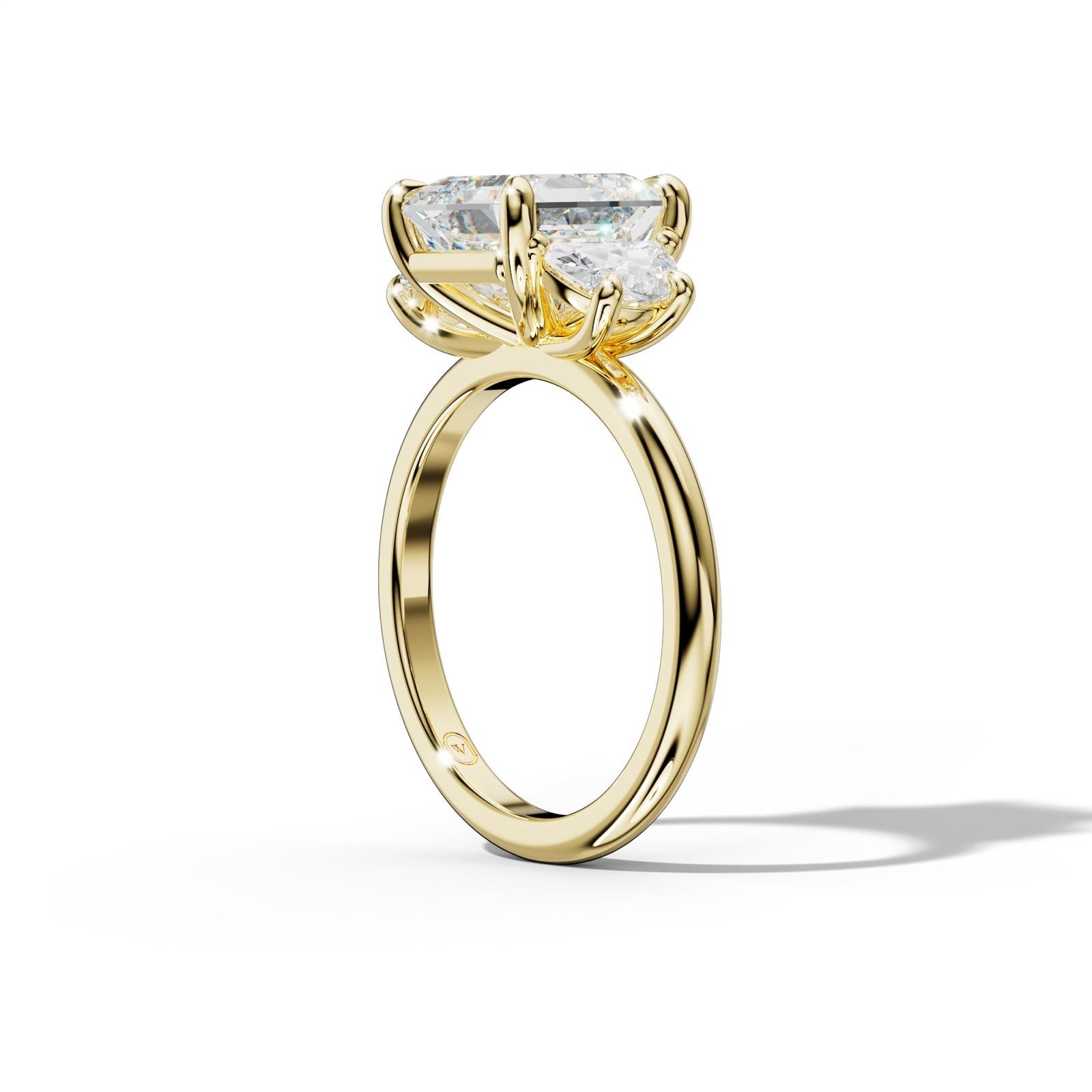 Itzel Asscher Cut Diamond Half Moon Side Engagement Ring
