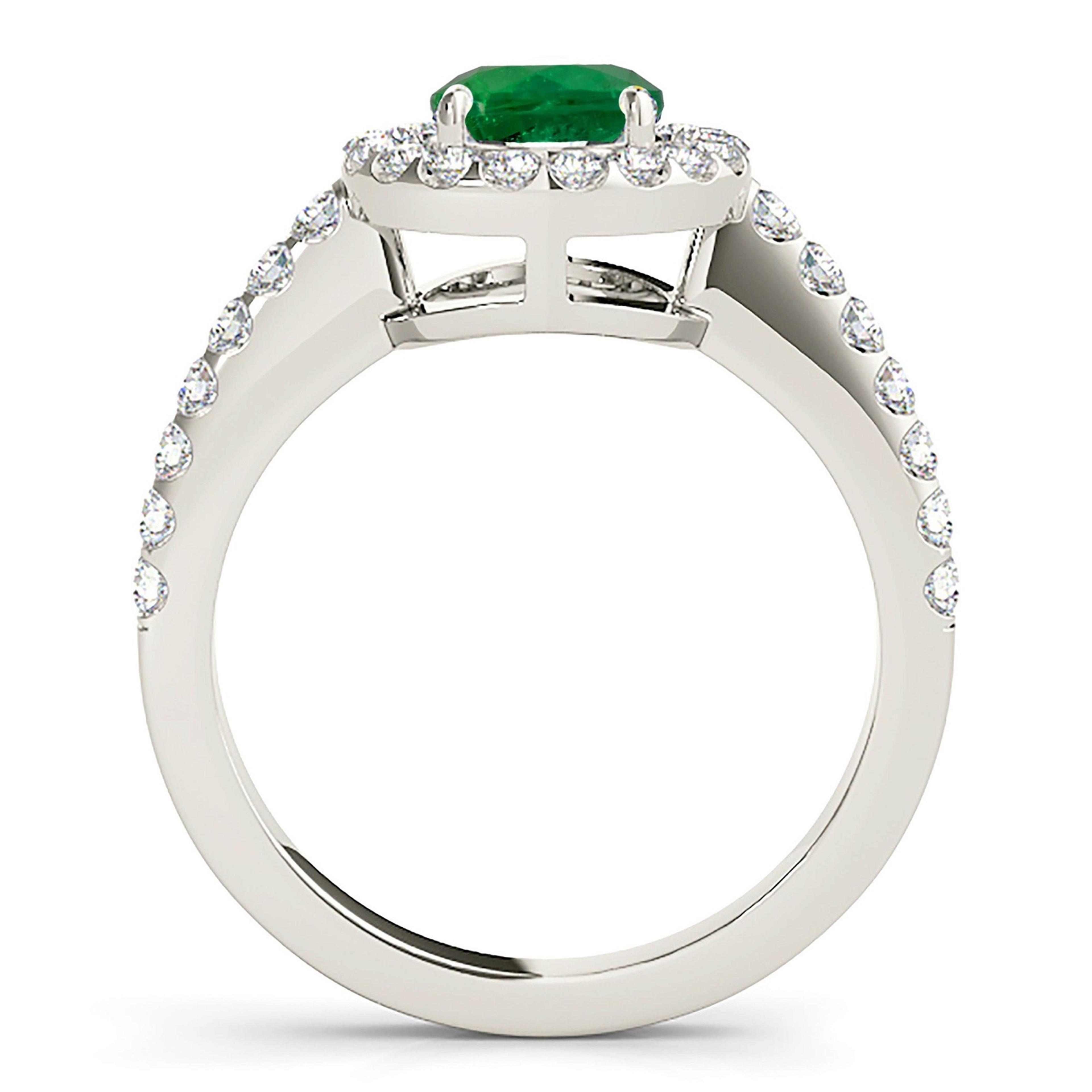 1.14 ct. Genuine Emerald Ring With 0.50 ctw. Diamond Halo And Thin Diamond Shank-VIRABYANI