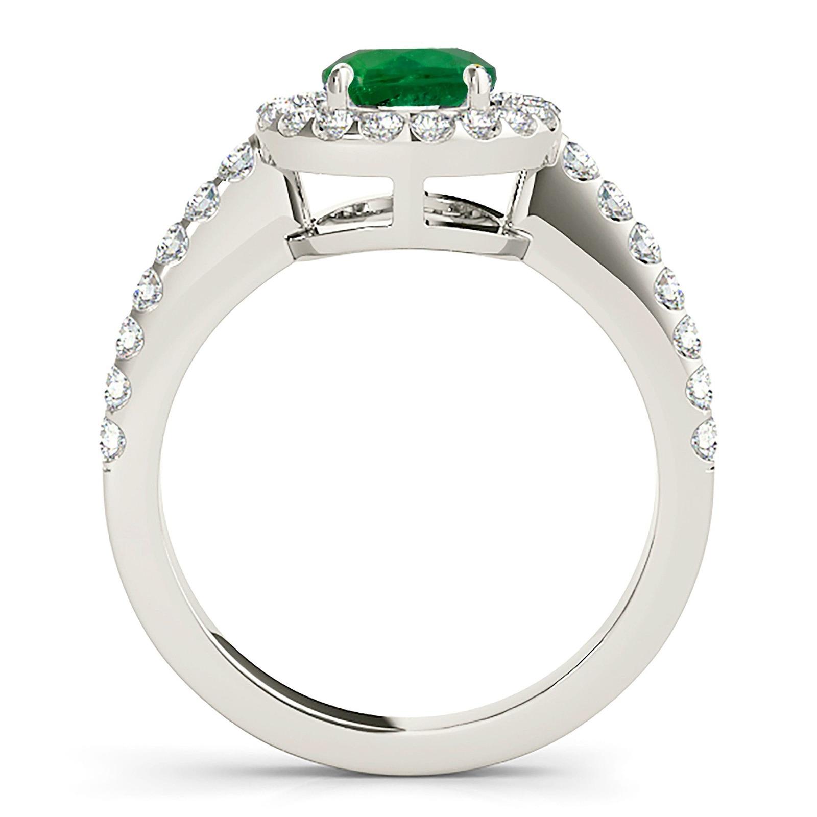 1.14 ct. Genuine Emerald Ring With 0.50 ctw. Diamond Halo And Thin Diamond Shank-VIRABYANI