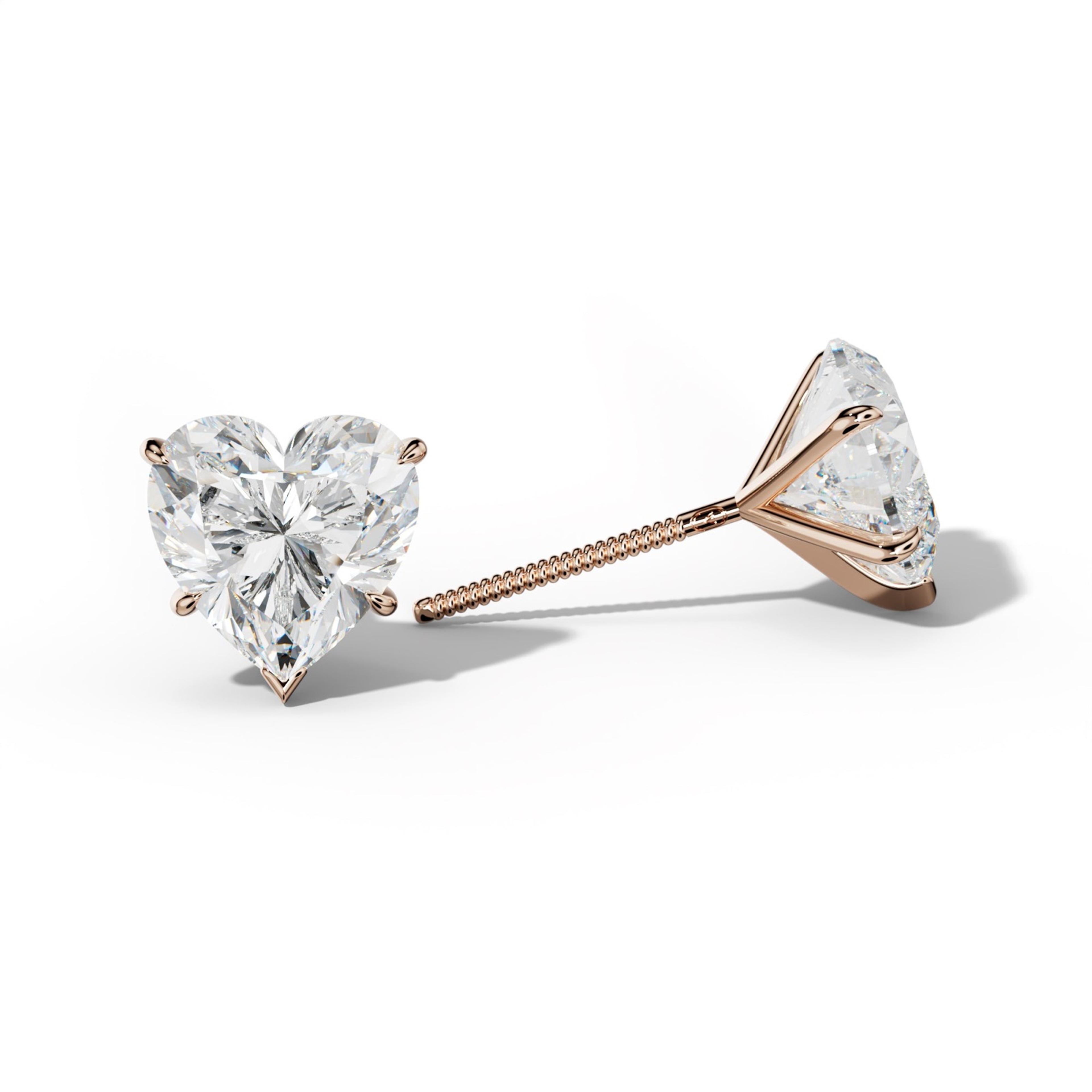 Heart Diamond Stud Earrings With V Prong Martini Settings