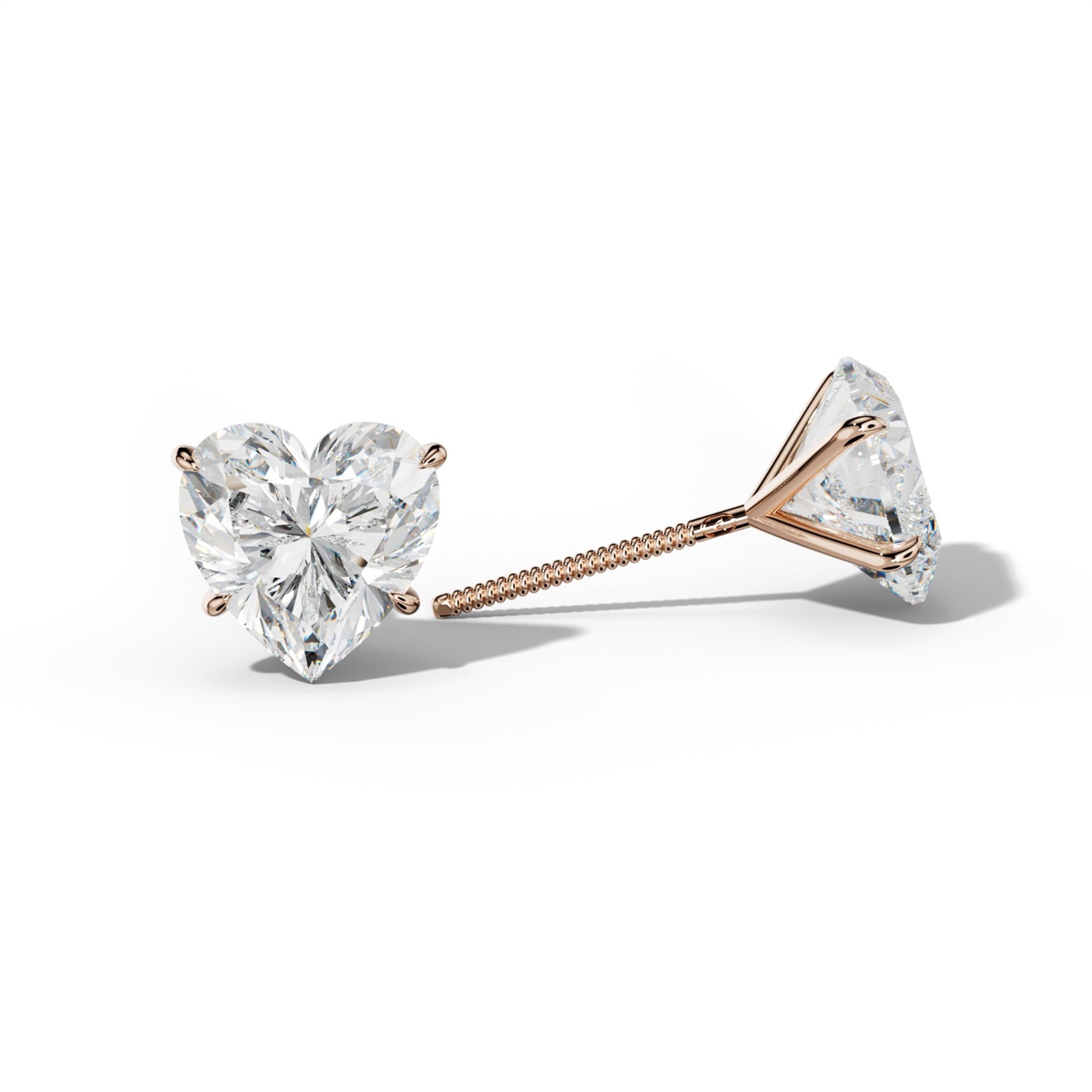 Heart  Diamond Stud Earrings With Four Prong Martini Settings