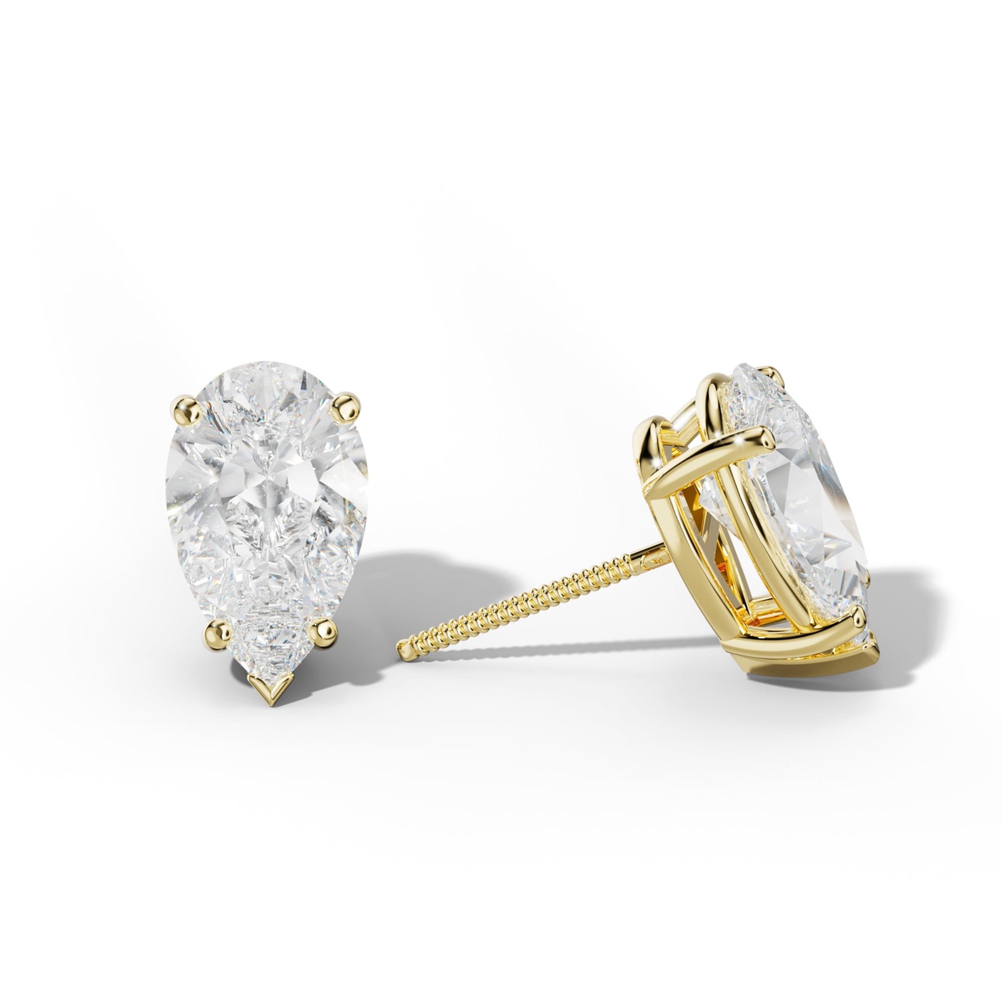 Pear Shape Diamond Stud Earrings With Four Classic And V Prongs