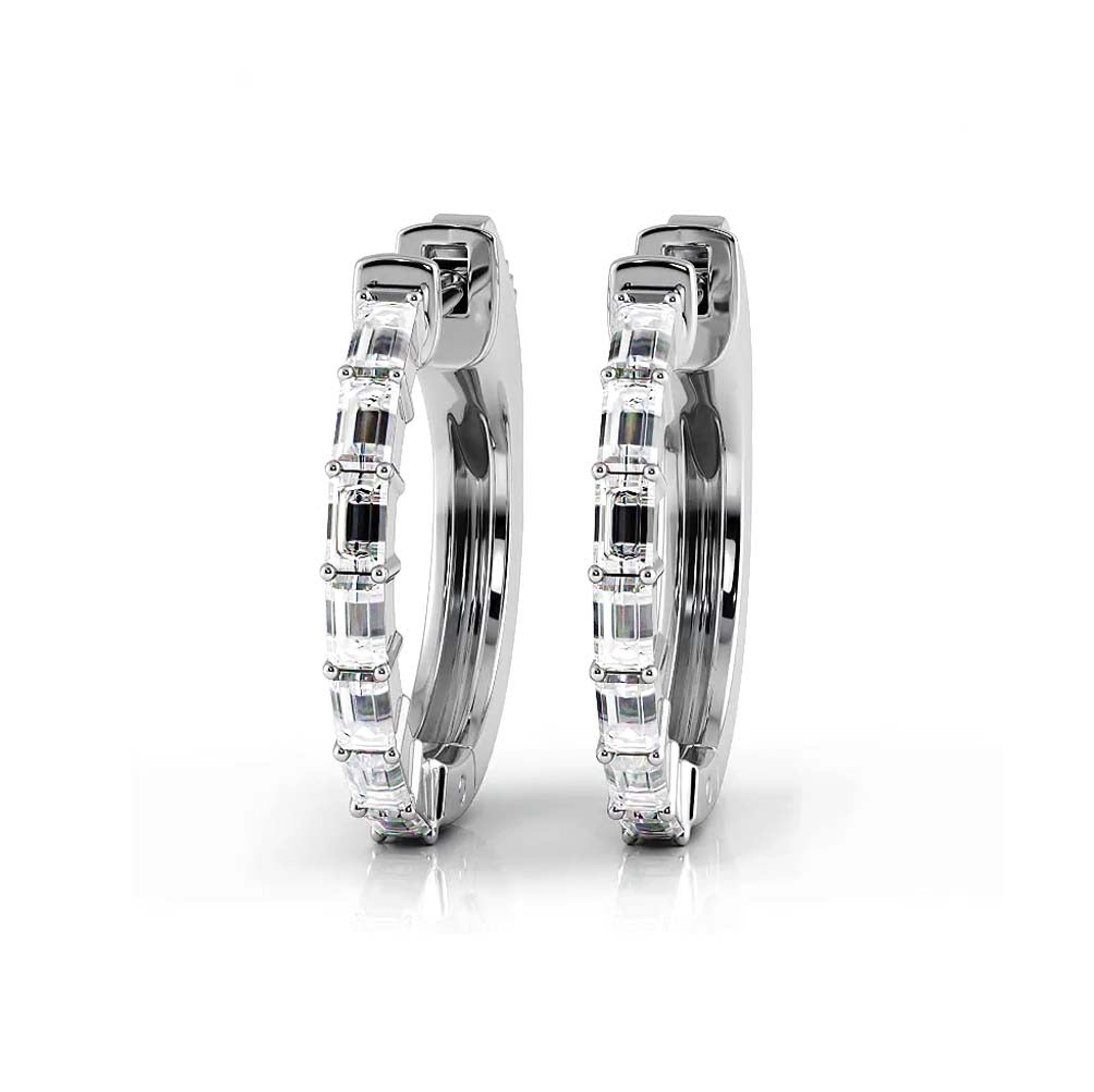 0.50 ctw. Baguette Diamond Hoop Earrings Huggie Style