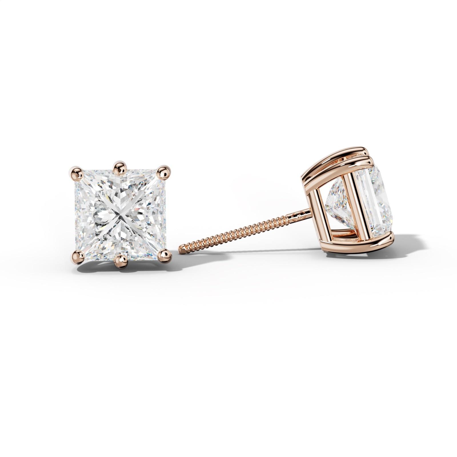 Princess Cut Diamond Stud Earrings With Classic Six Prongs