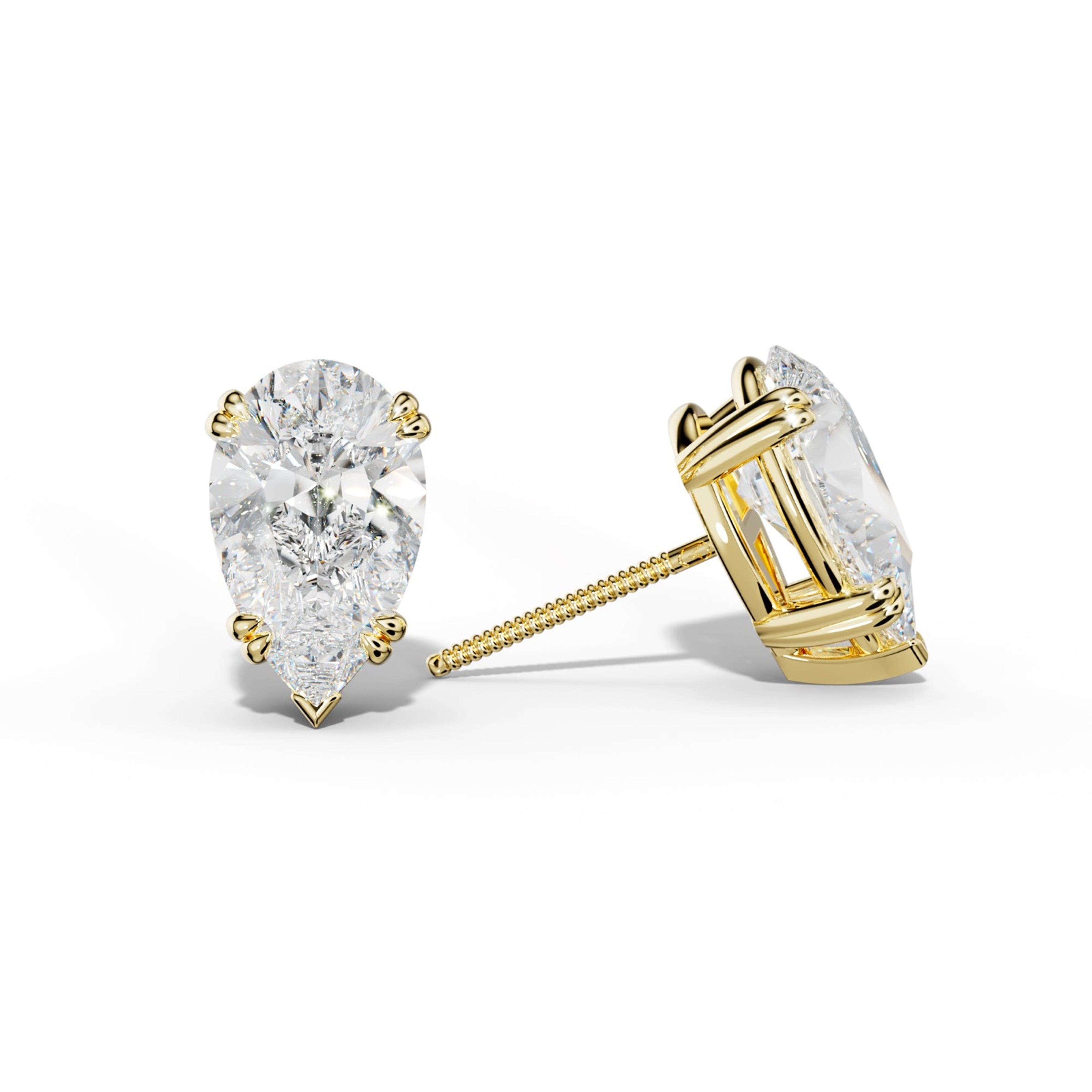 Pear Shape Diamond Stud Earrings With Claw Double And V Prongs