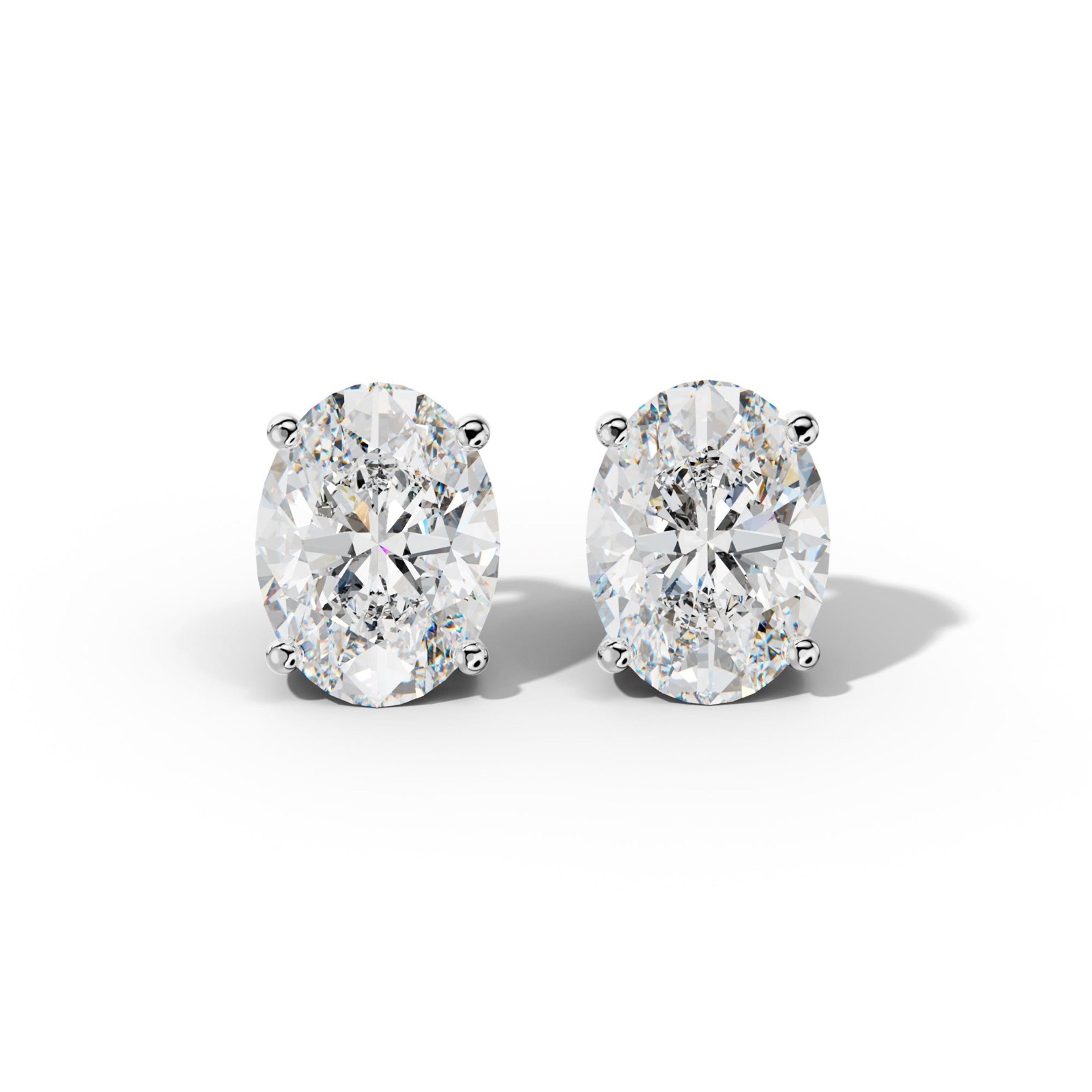 Four Prong Oval Diamond Stud Earrings