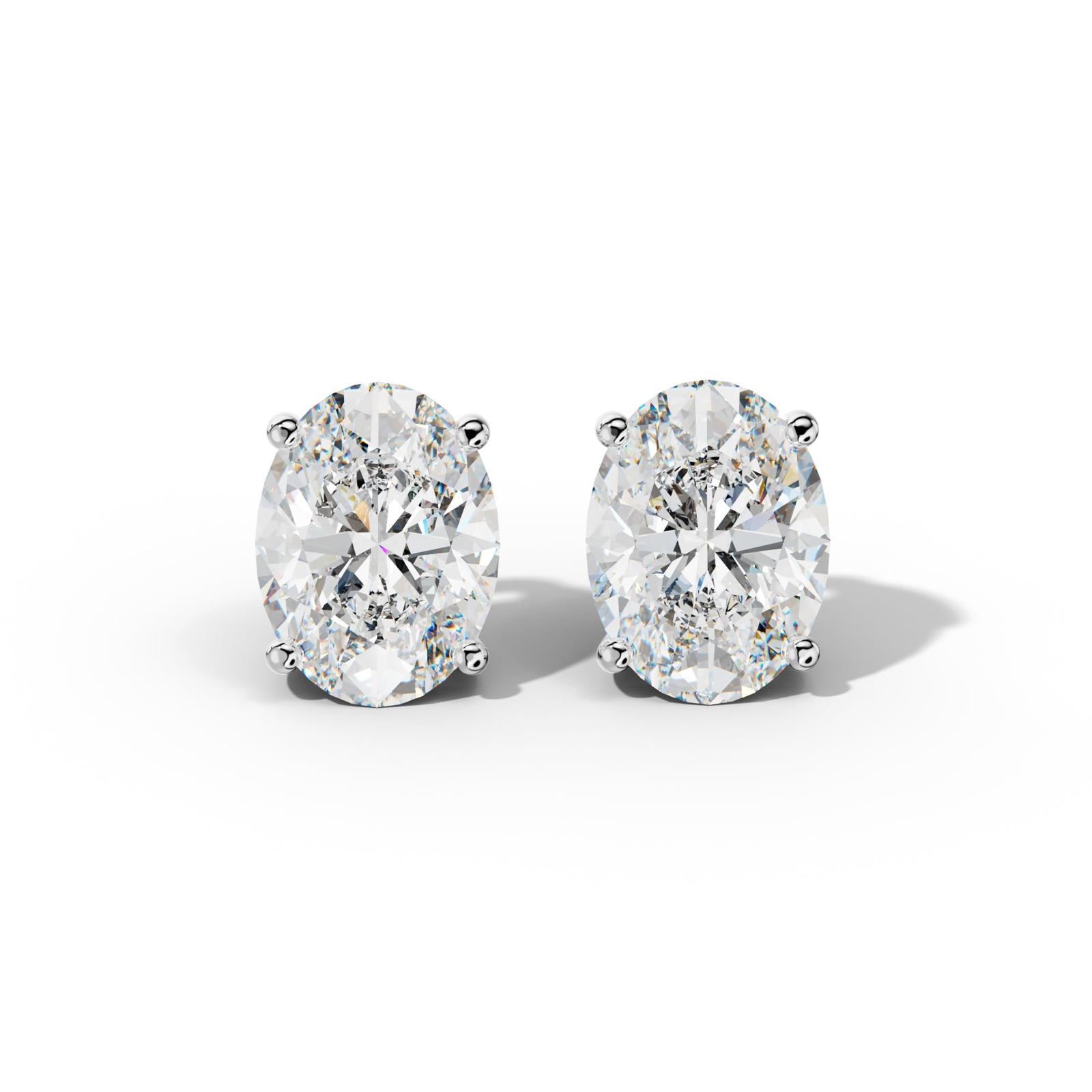 Four Prong Oval Diamond Stud Earrings