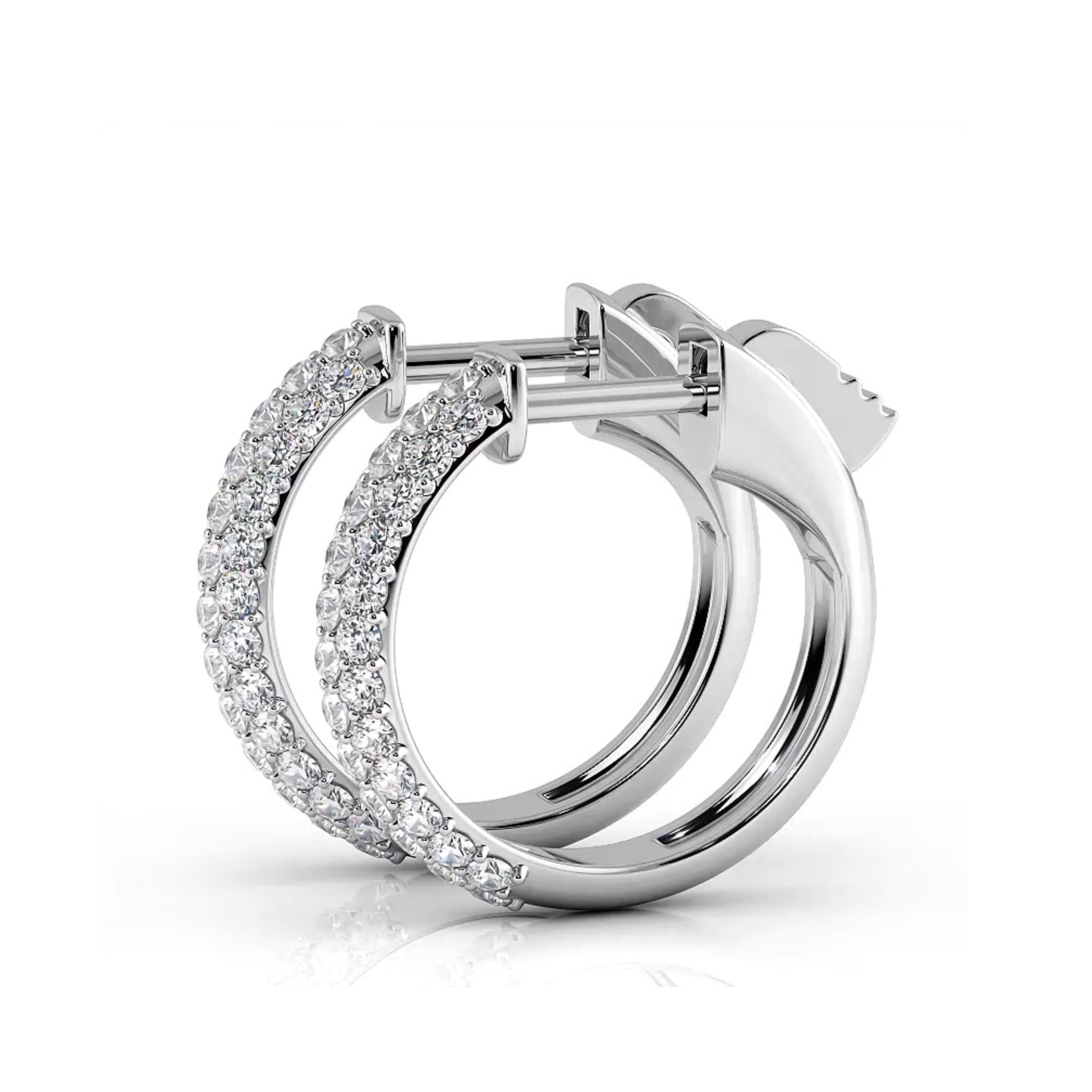 Triple Row 0.60 ctw. Round Diamond Hoop Earrings Pave Dome Style