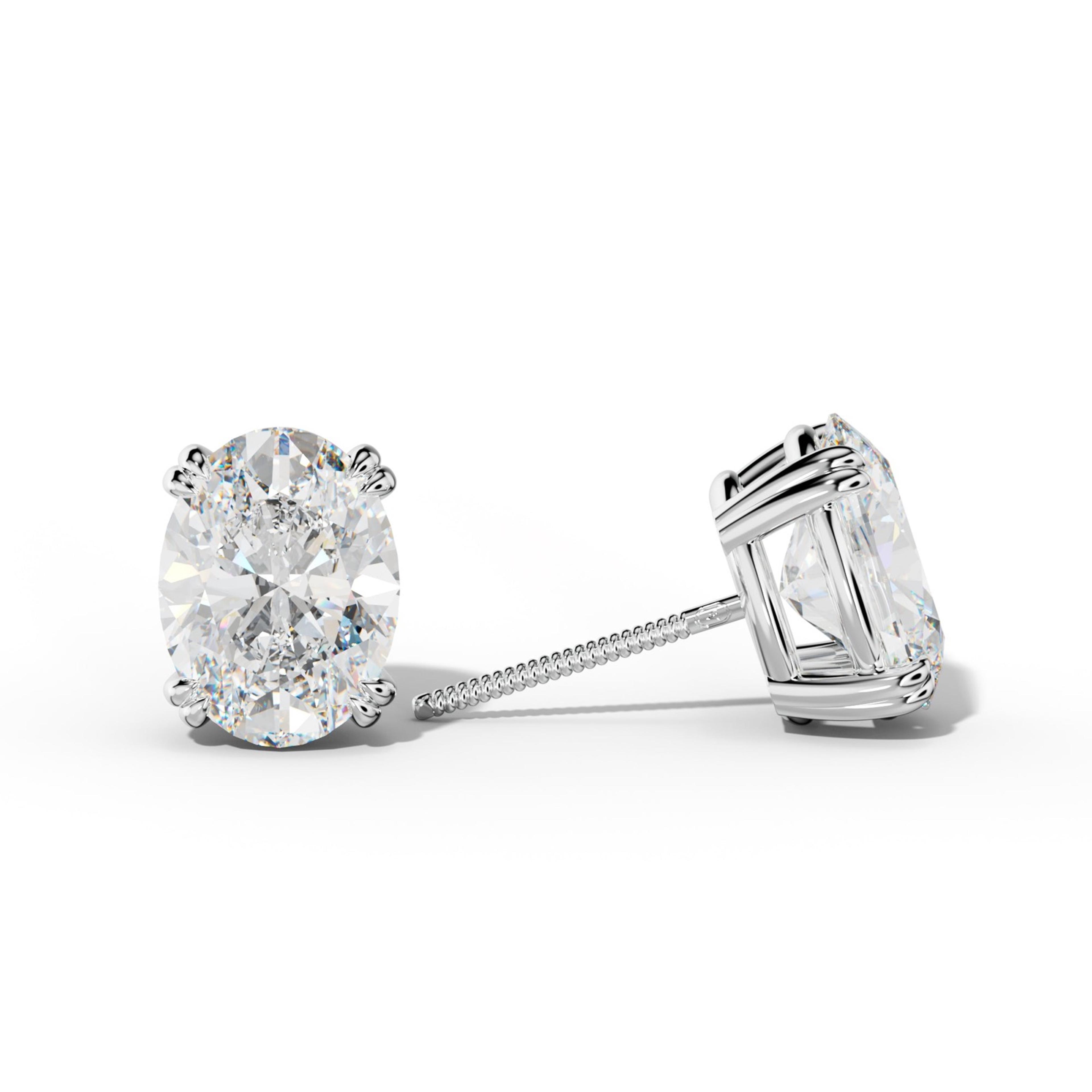 Oval Diamond Stud Earrings With Claw Double Prongs