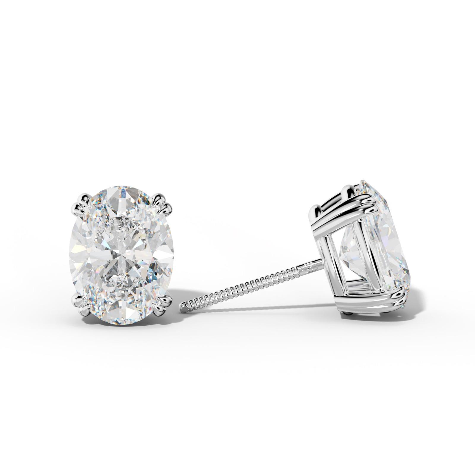 Oval Diamond Stud Earrings With Claw Double Prongs