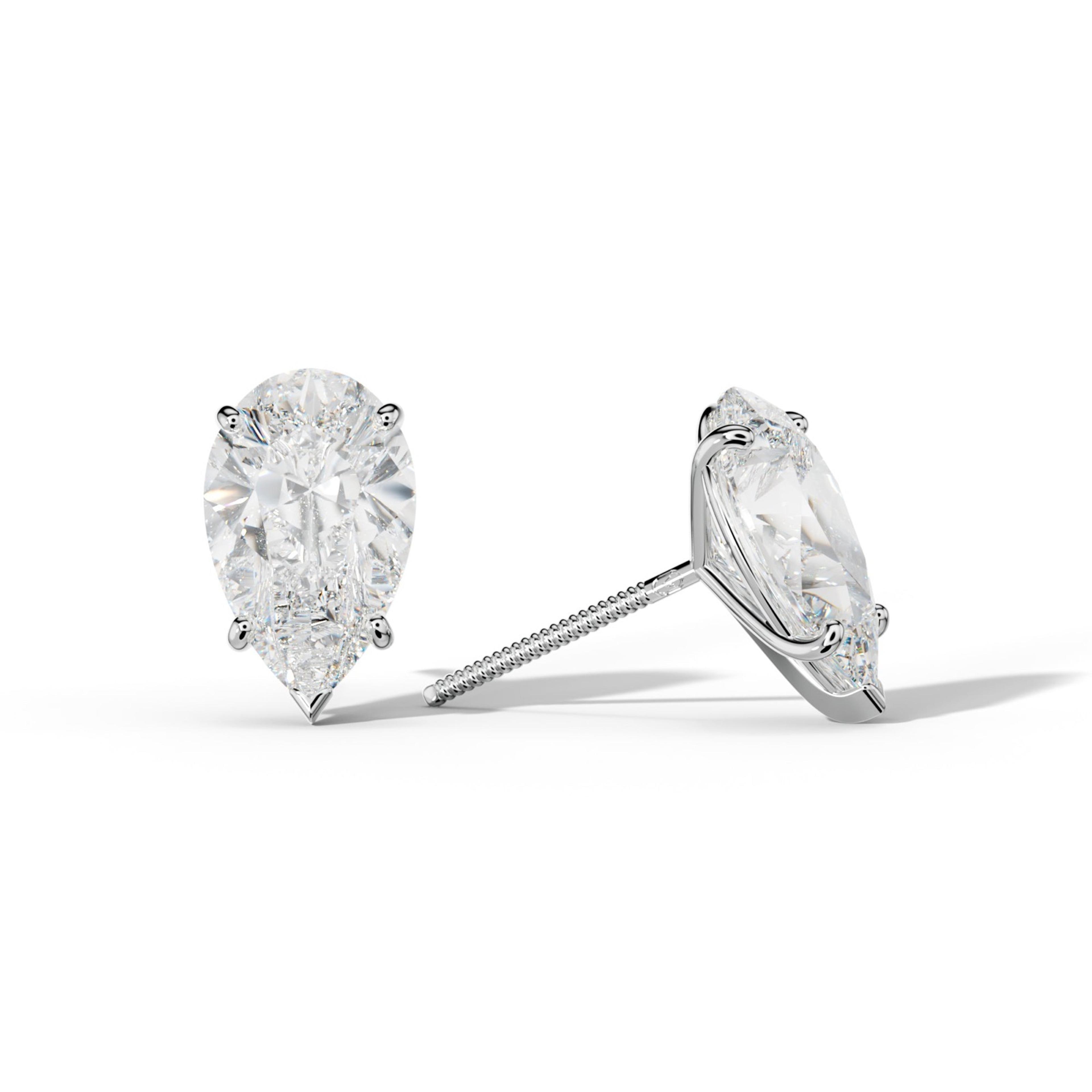 Pear Shape Diamond Stud Earrings With Classic And V Prong Martini Settings