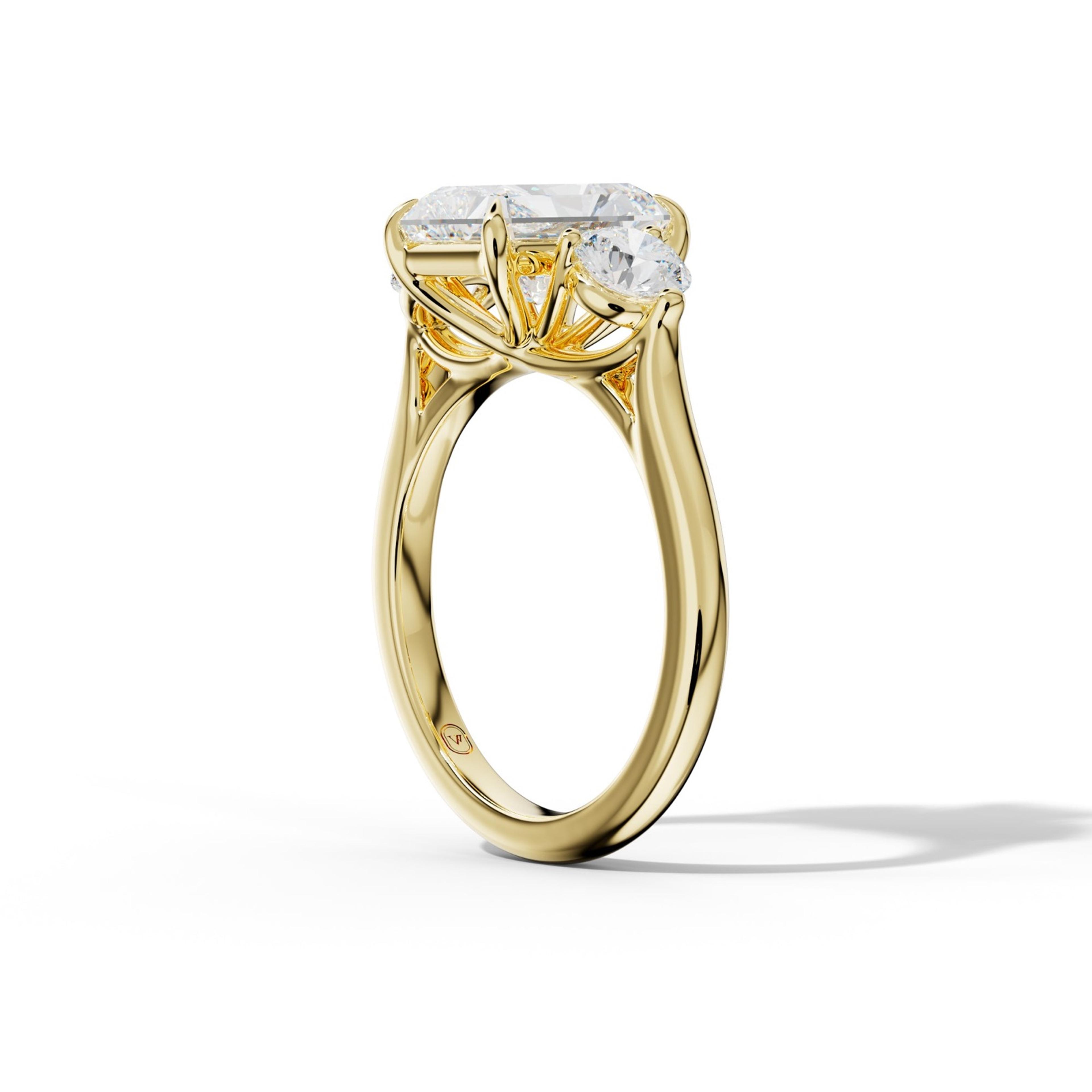 Elsa Radiant Diamond  Round Side Diamond Engagement Ring