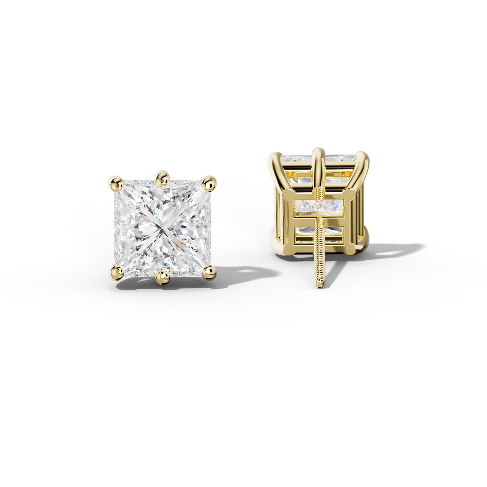 Princess Cut Diamond Stud Earrings With Classic Six Prongs