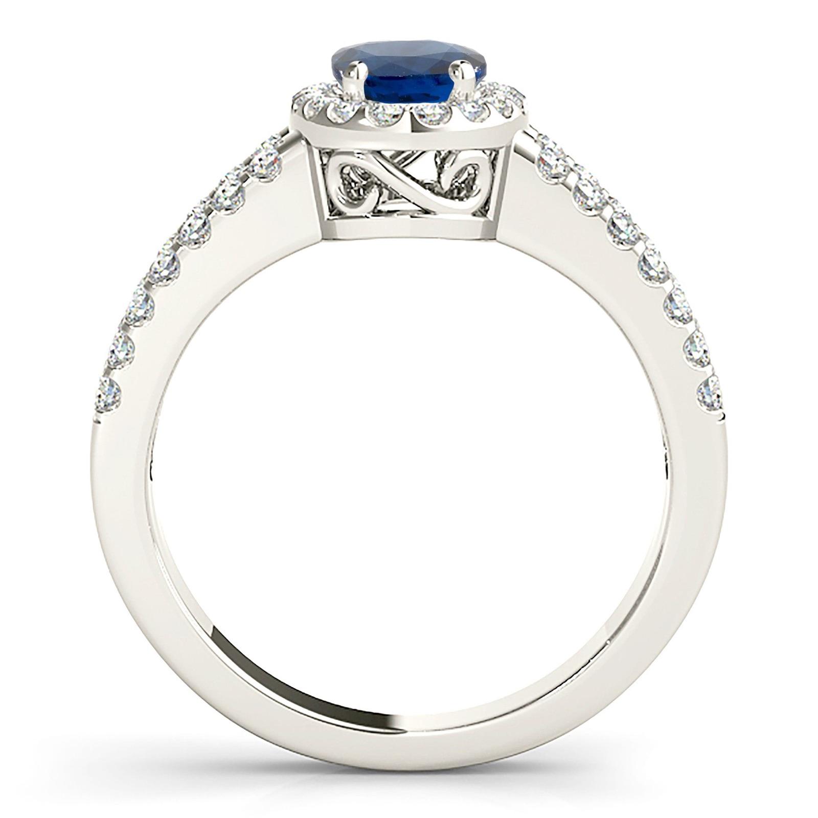 2.09 ct. Genuine Blue Oval Sapphire Ring With 0.50 ctw. Diamond Halo, Open Split Diamond Shank | Natural Sapphire And Diamond Gemstone Ring-VIRABYANI