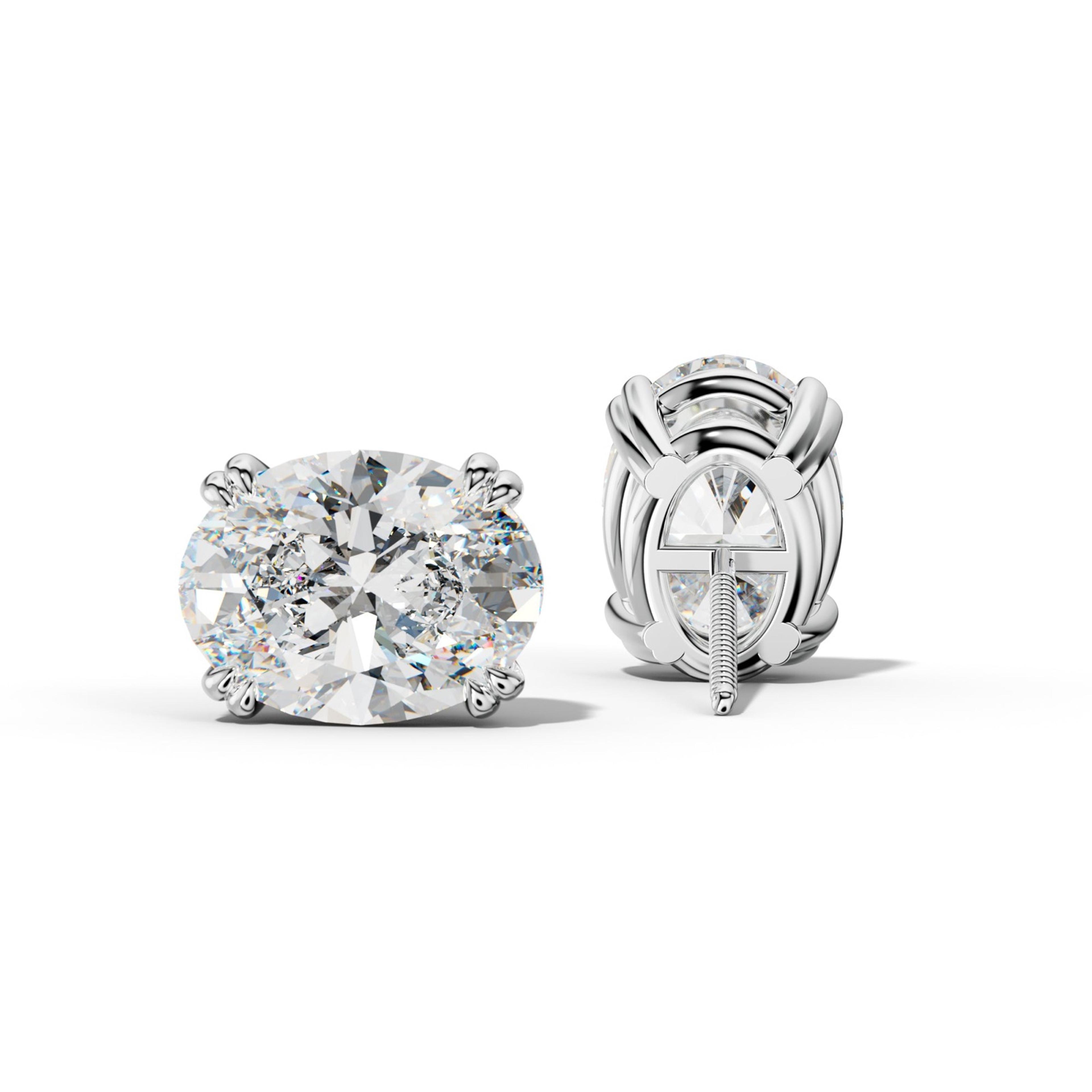 Oval Diamond Stud Earrings With Claw Double Prongs