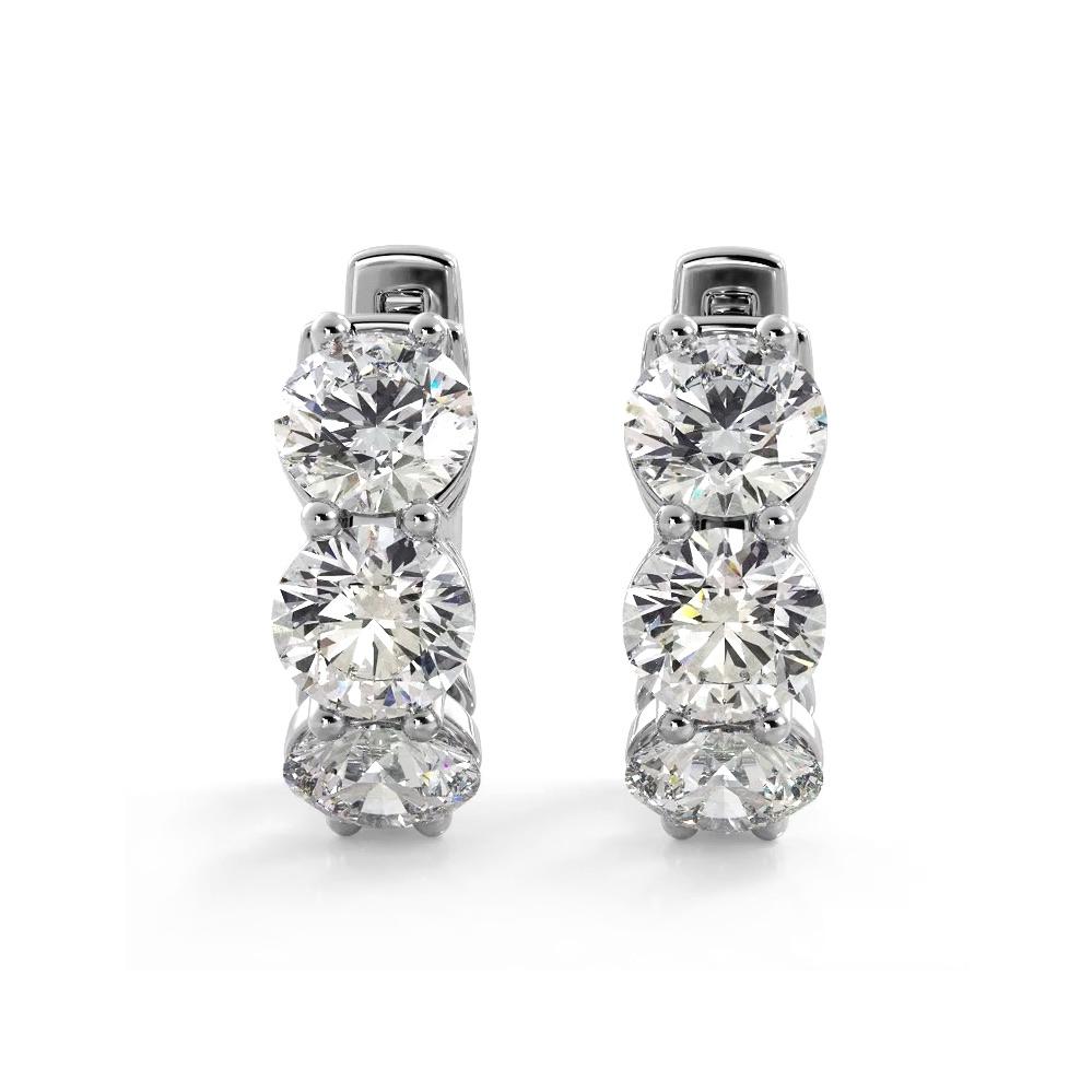 1.50 ctw. Three Stone Diamond Hoop Earrings Huggie Style