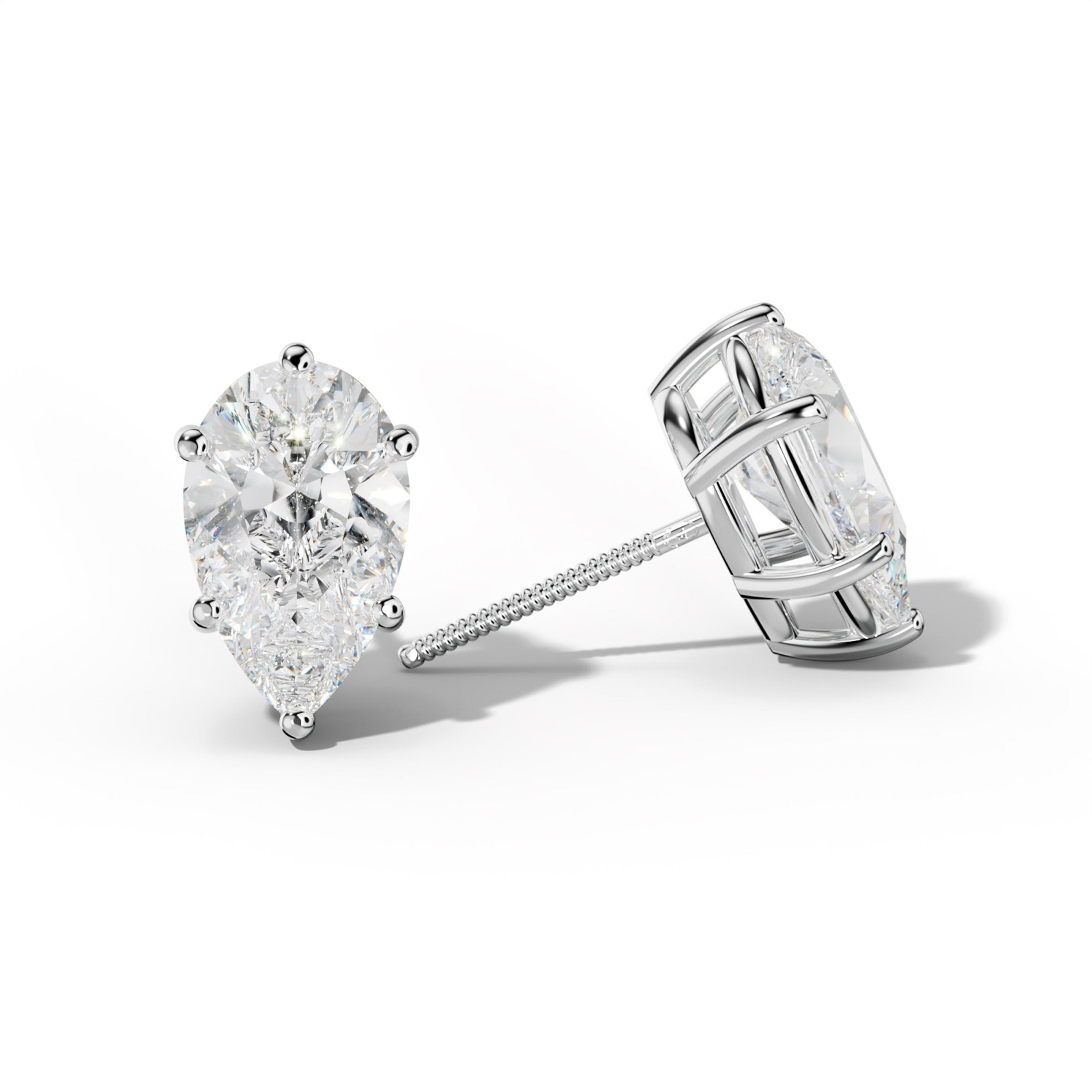 Pear Shape Diamond Stud Earrings With Classic Six Prongs