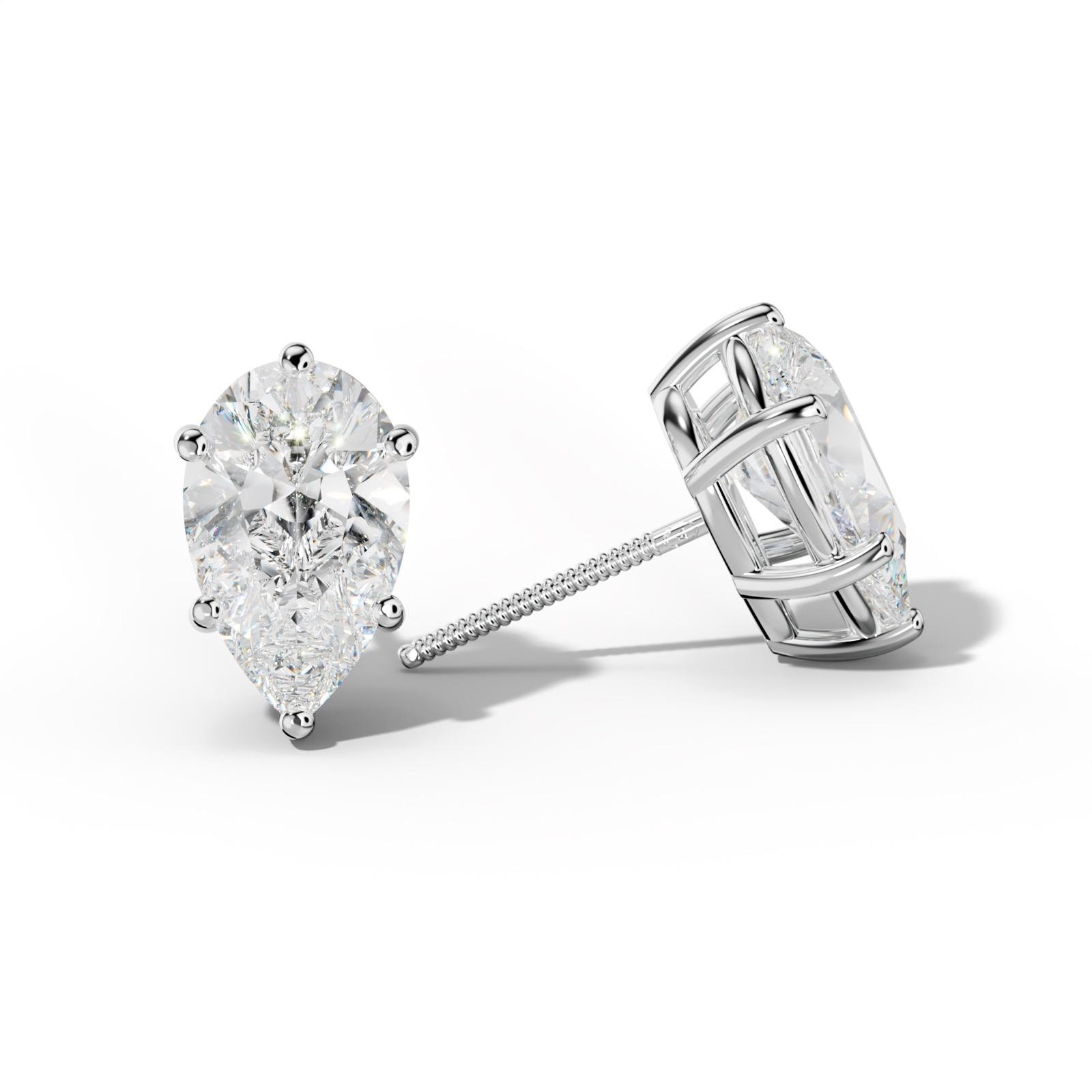 Pear Shape Diamond Stud Earrings With Classic Six Prongs