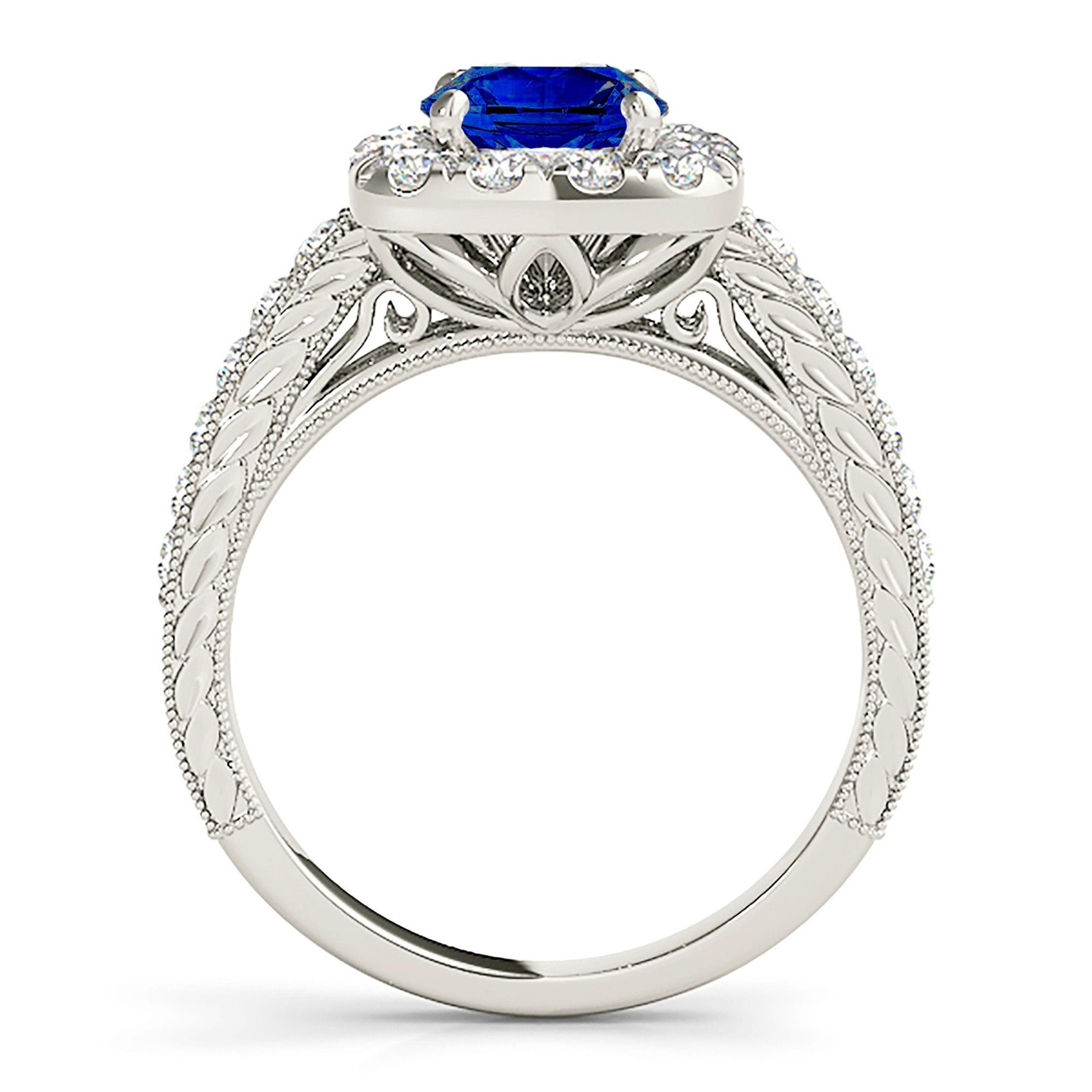 2.40 ct. Genuine Blue Sapphire Gallery Work Halo Ring
