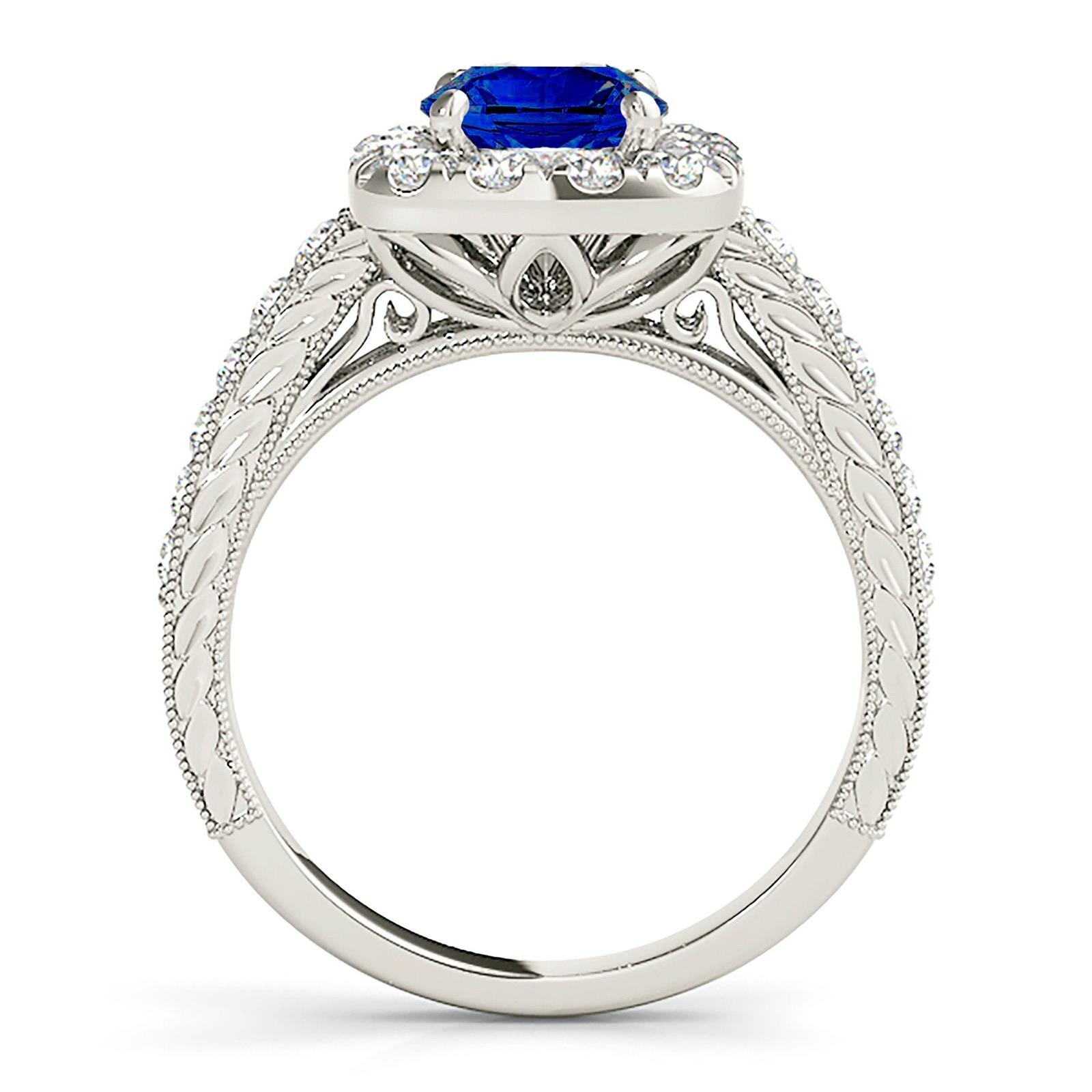 2.40 ct. Genuine Blue Sapphire Gallery Work Halo Ring