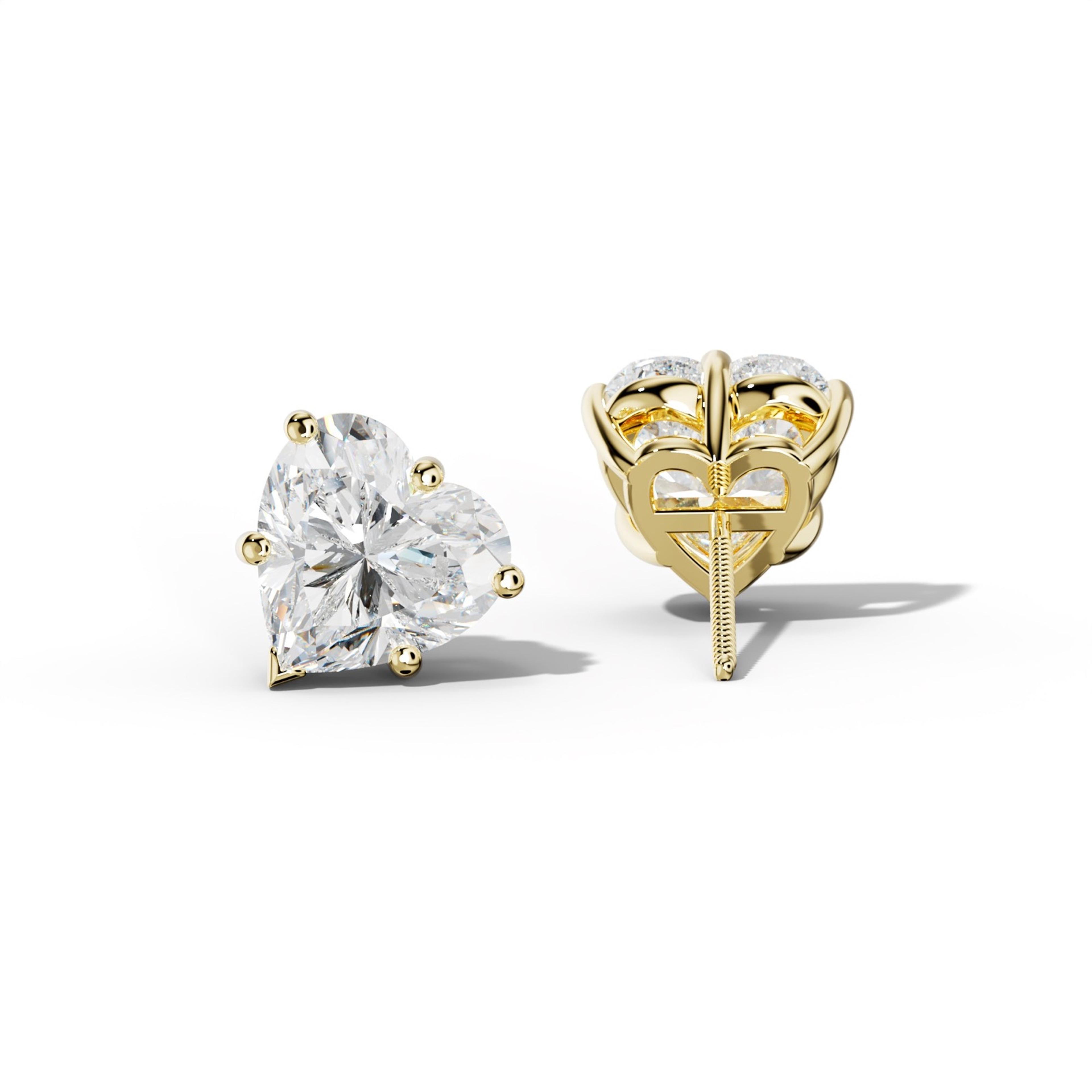 Heart  Diamond Stud Earrings With Classic And V Prongs